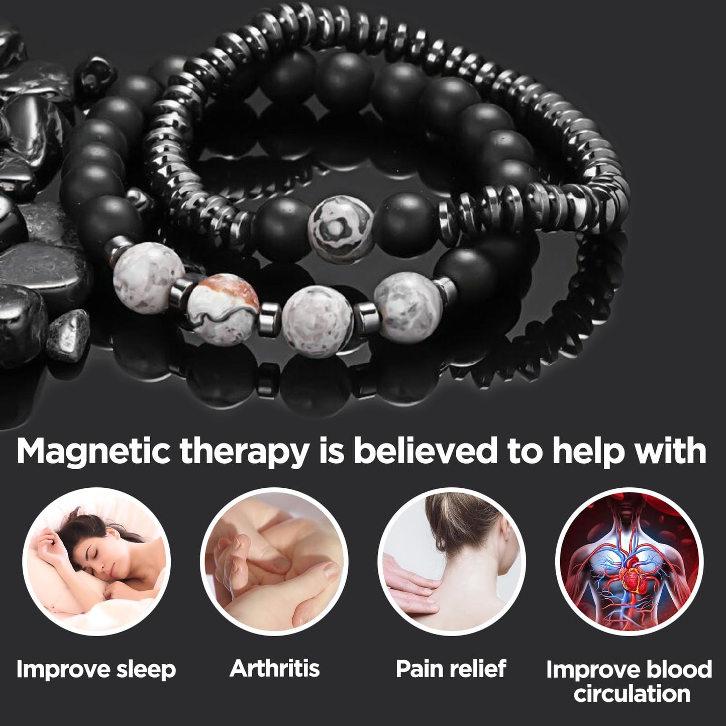 STCORPS7 Hematite Magnetic Bracelet for Men & Women – Adjustable Magnetic Bead Jewelry Bracelet – Stylish Wellness Inspired Accessory