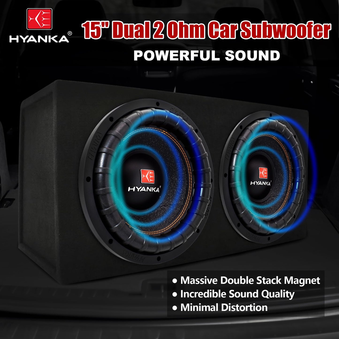 H YANKA BSP-15-2 15 Inch Subwoofer – 3200W Max Power, 3" Dual Voice Coil, 2 Ohm, Car Audio Subwoofer, Black Aluminum Basket, Paper Cone, Deep Bass for Cars