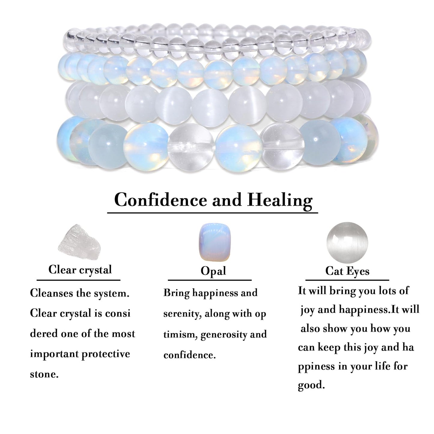 Vinswet 4pcs Natural Stone Beaded Bracelets for Women Men,Healing Crystal Gemstones Stretch Bracelet,4mm 6mm 8mm 10mm Opal Clear crystal Opal Anxiety Stress Relief Bracelet Jewelry Gifts