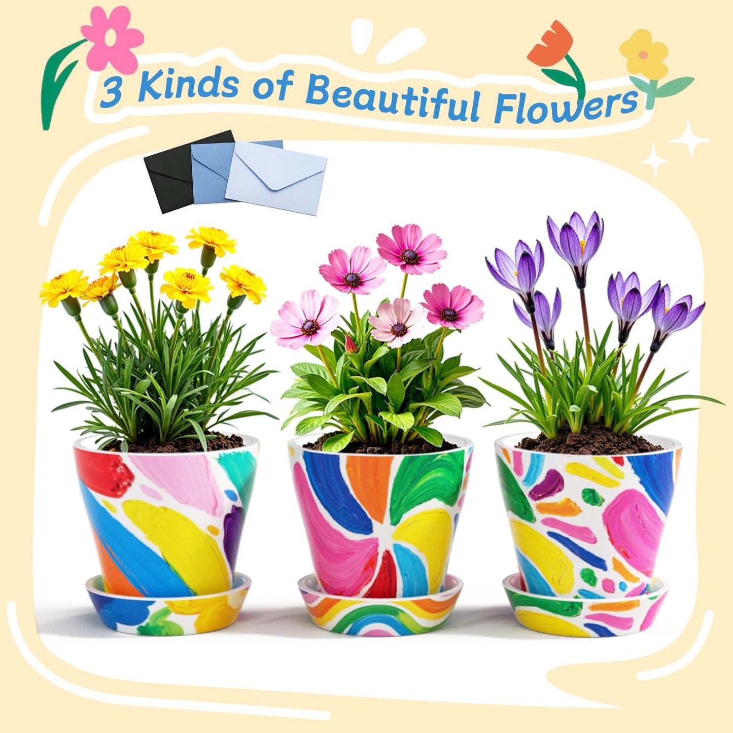Kids Gardening Set Paint and Plant Flower Gardening Kit with 3 Pots, Kids Garden Flower Growing Kit Arts and Crafts Toys Gifts for Girls Boys Children Toys Gift for Girls Boys Ages 5 6 7 8 9 10 11 12