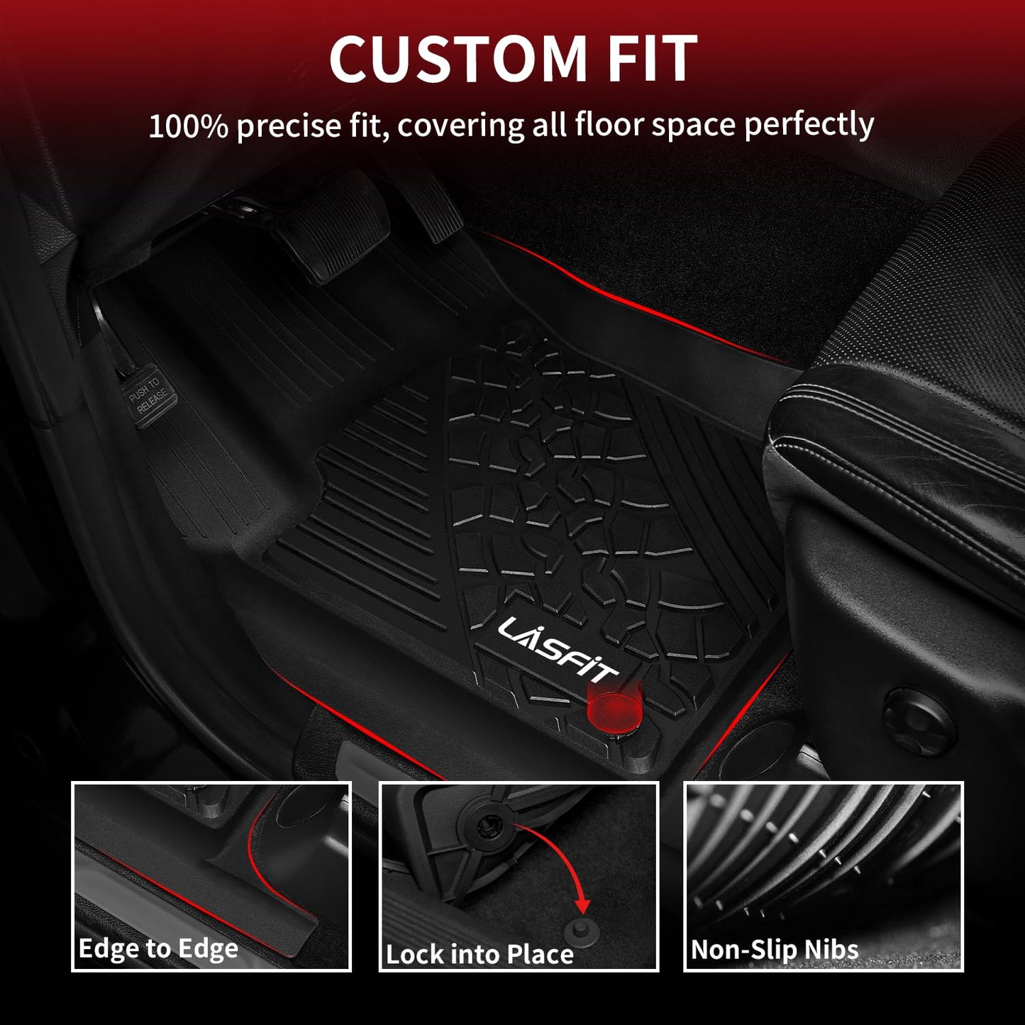 LASFIT Floor Mats for Jeep Grand Cherokee 2016-2021 5-Seat, for Dodge Durango 2016-2026 5-Seat (Not for 6-Seat), All Weather TPE Custom Fit Trunk Liners Car Floor Mats Black