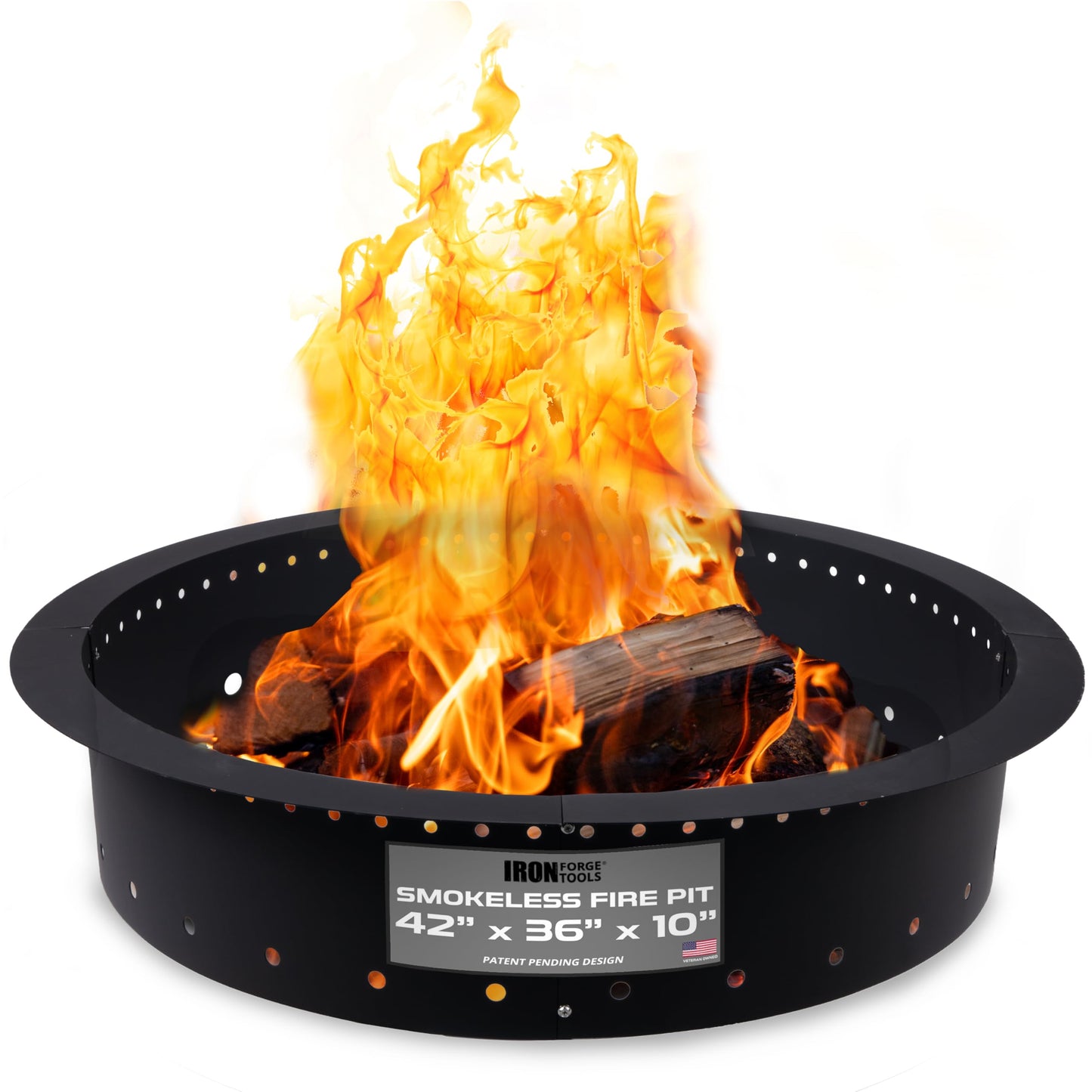 Iron Forge Tools Fire Pit Ring 42 Inch Outer/36 Inch Inner - Outdoor Heavy Duty Metal Round Smokeless Fire Ring Insert Liner - Utility Patent Pending (42x36x10)