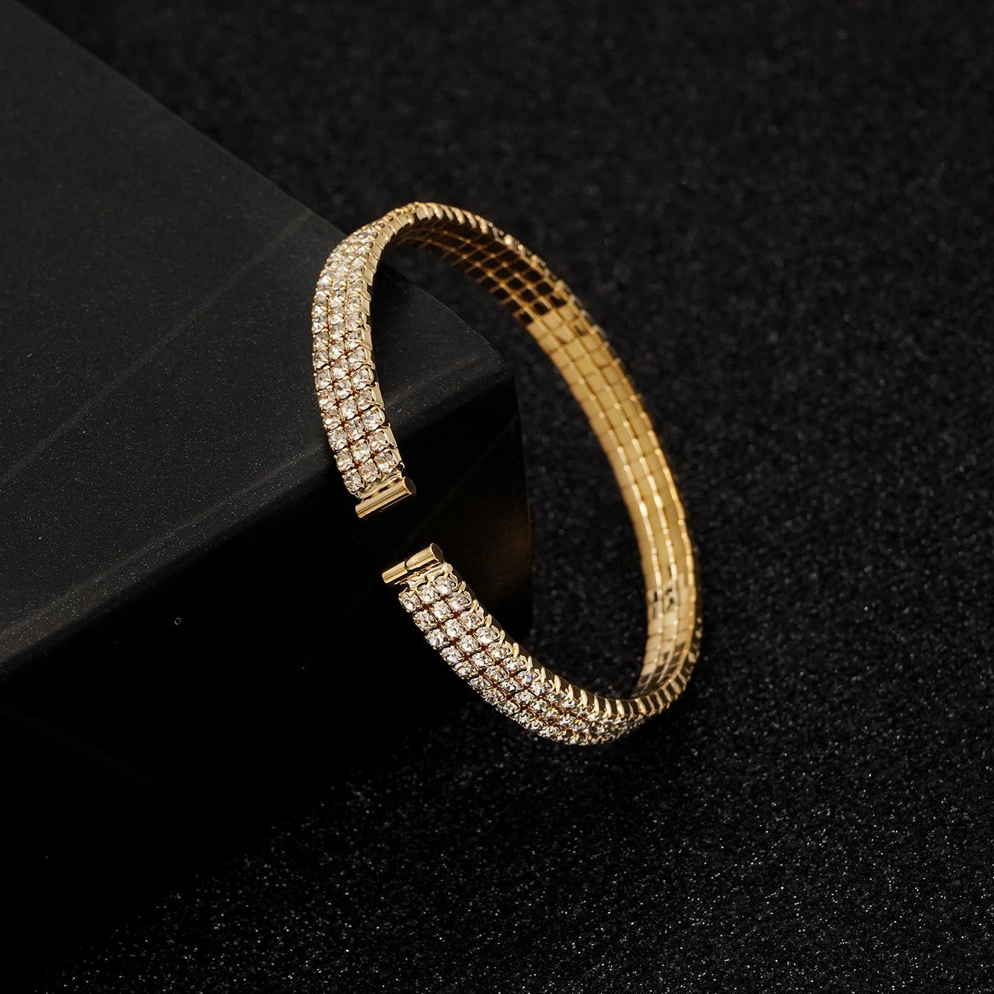 Tidefire Rhinestone Tennis Cuff Bracelet for Women Crystal Bridal Bangle for Prom Wedding Party Dating (1200 Gold)