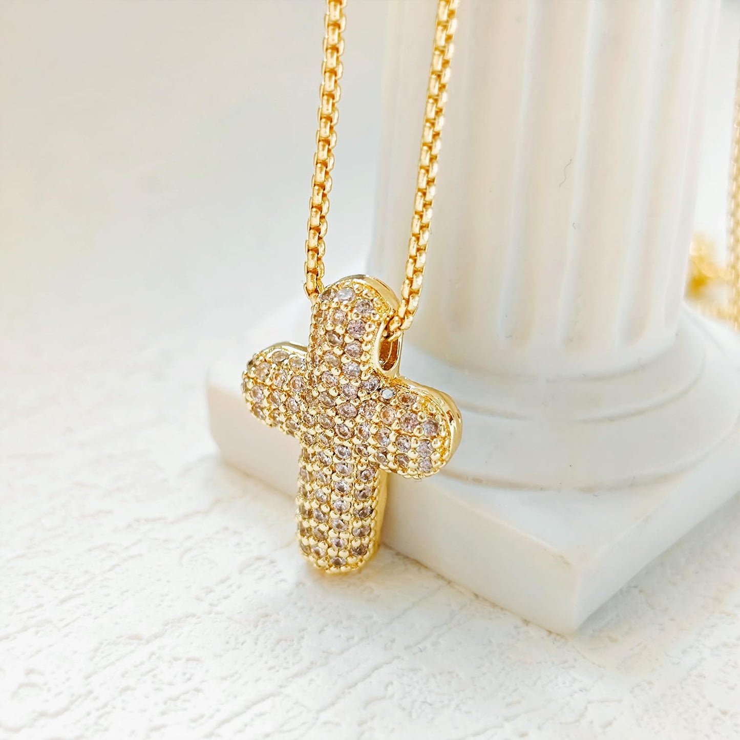 OGD Cross Necklace for Women Gold Plated 14K Trendy CZ Diamond Crucifix Charm Bubble Necklace Dainty Cross Chain Pendant Hypoallergenic Delicate Faith Choker Religious Jewelry Gifts for Women
