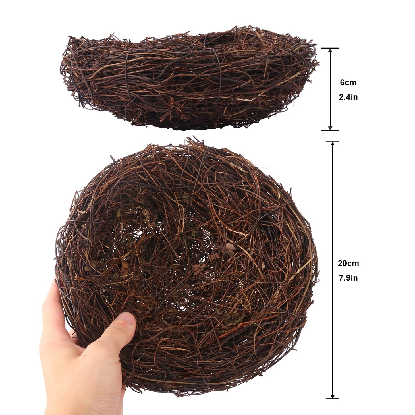 Geytetqi 16 PCS 7.87 Inch Artificial Bird Nest for Crafts, Handicraft Rattan Bird's nest, Small Bird Nest, Bird's Nest Decorating Kit for Holiday, Table, Garden, DIY Terrarium Decor