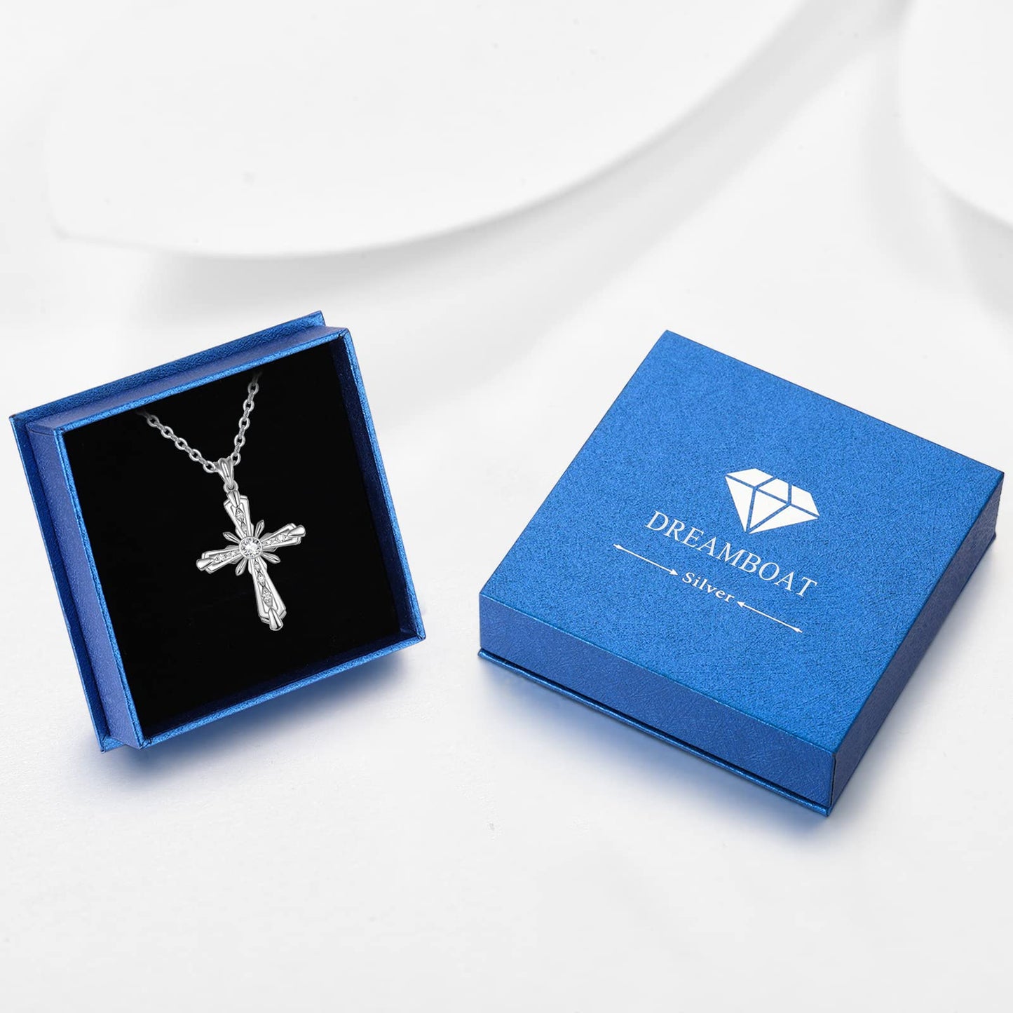 Dreamboat Sterling Silver Cross Necklace for Womens Cross Pendant Crucifix Necklace Faith Christian Jewelry Confirmation Religious Gifts for Mom