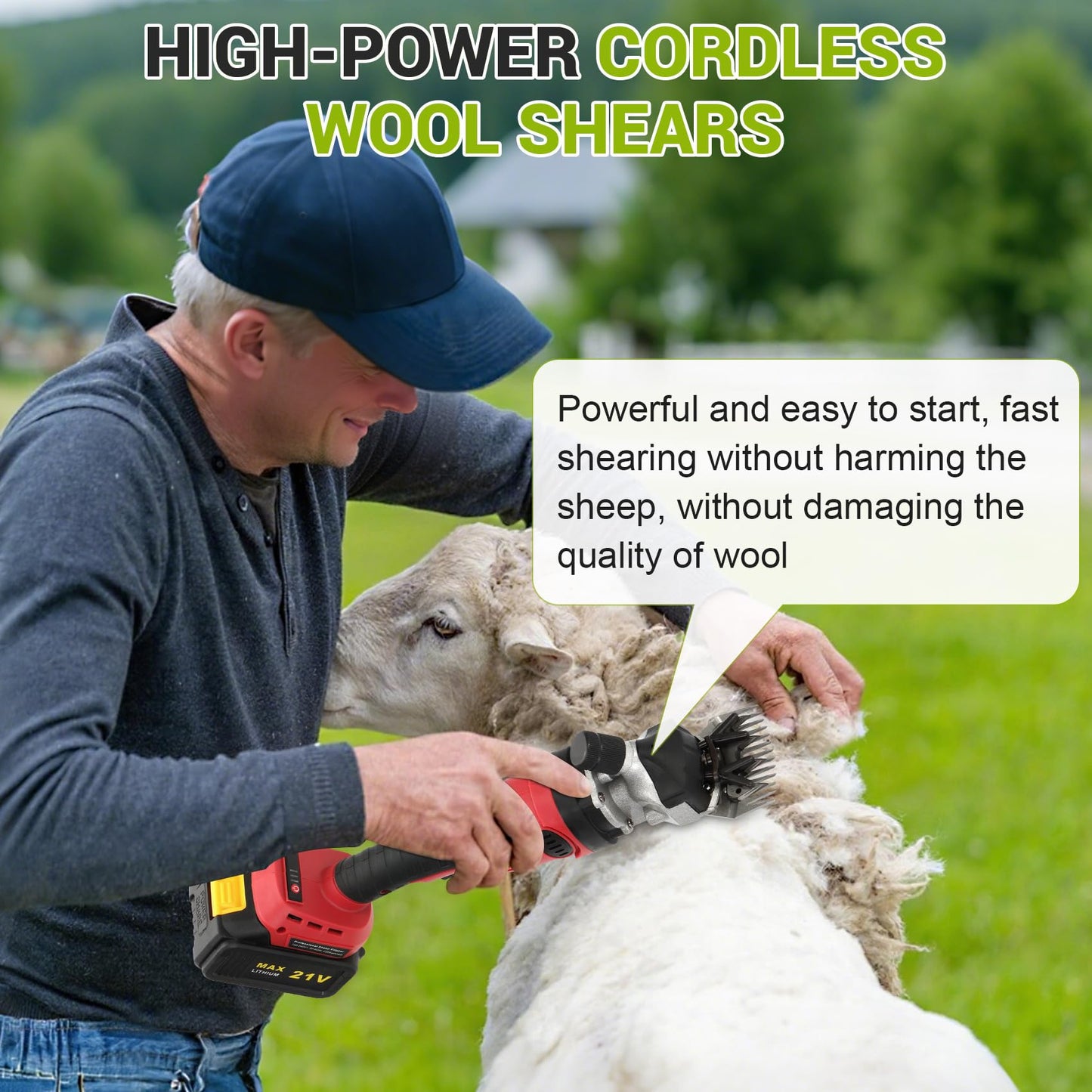 Mokemok Cordless Electric Sheep Shears - 3000mAh Brushless Motor 2000RPM, 6-Speed Adjustable Clippers for Goats, Heavy Duty Rechargeable Grooming Tool with High Hardness Blade & Safety Pressing Claw