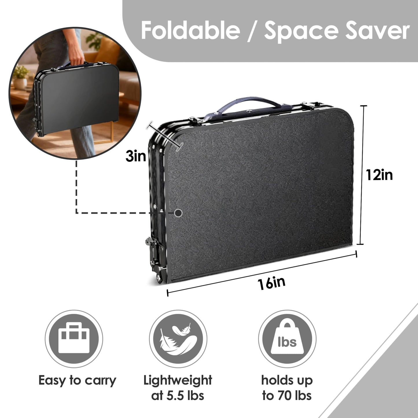 Folding TV Trays Foldable Dinner Tray Table Adjustable Height Food Snack Eating Couch Side Table Study Aluminum Portable Sofa Tray End Table for Outdoor Indoor Camp Pinic Bed Couch Living Room(Black)