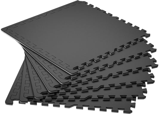 SUPERJARE 0.4'' Thick 6 Pcs 24 Sq Ft Rubber Top Exercise Equipment Mats, High Density EVA Foam Mats with Rubber Top, Interlocking Gym Flooring for Home Gym, Protective Workout Mat, Black