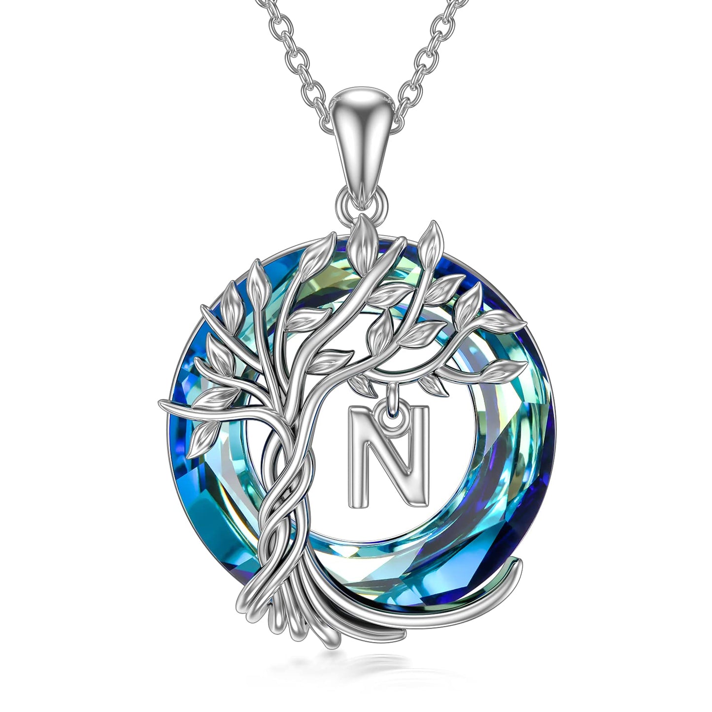 TOUPOP Tree of Life Initial Necklace Gifts for Women Sterling Silver Initial N Letter Jewelry Irish Crystal Pendant Birthday Gifts for Women Her Mom Wife Daughter
