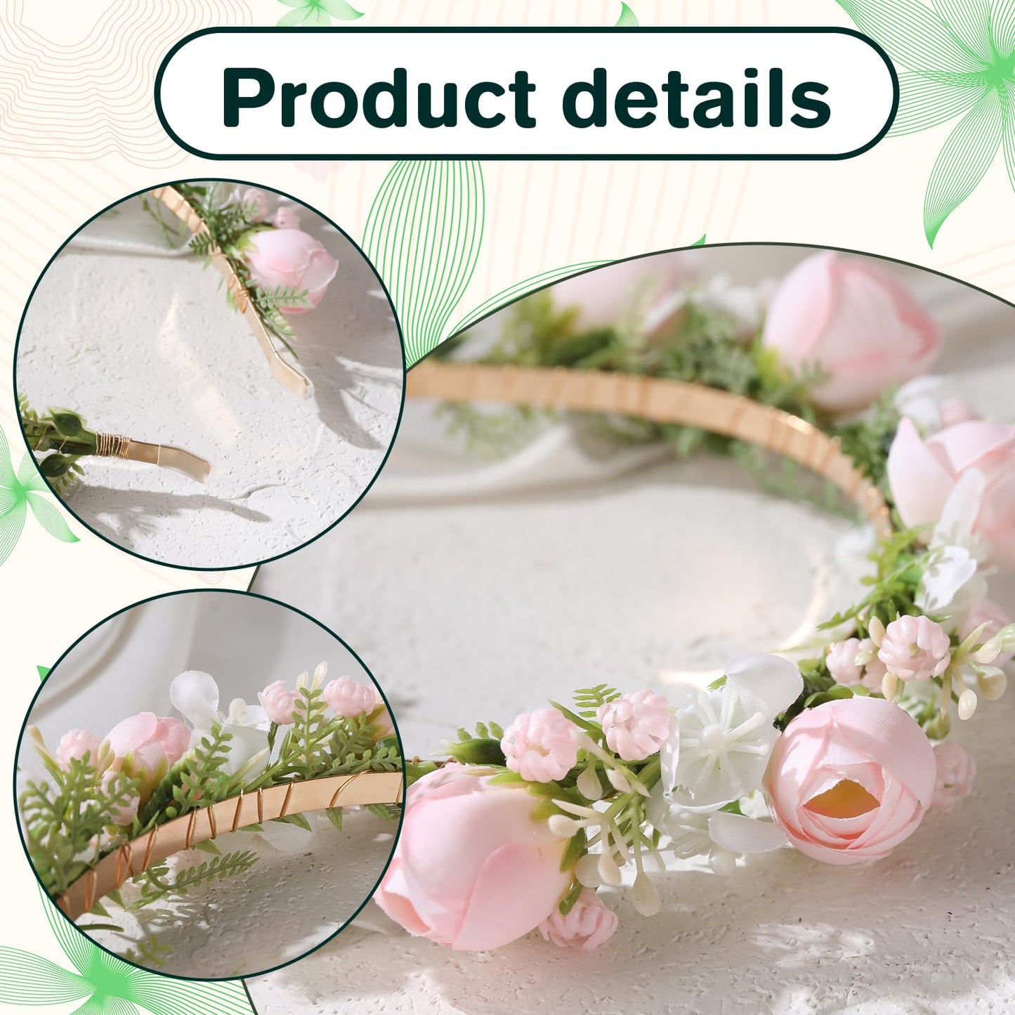 KorViSHOW Fairy Pink Flower Crown, Artificial Boho Rose Floral Headpiece, Adjustable Forest Woodland Flower Headbands for Women Girls Maternity Wedding Renaissance Festival Party Hair Accessories