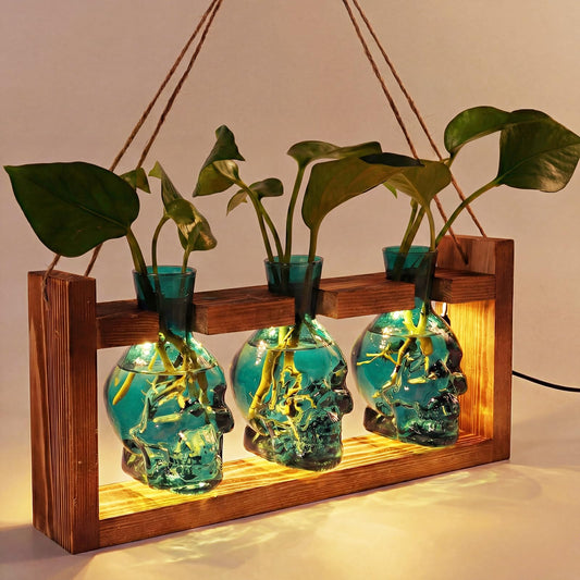 Skull Plant Propagation Station with LED Lights - Halloween Decor Skull Planter, Hydroponics Pot for Office, Unique Gifts for Women & Plant Lovers(Grey)