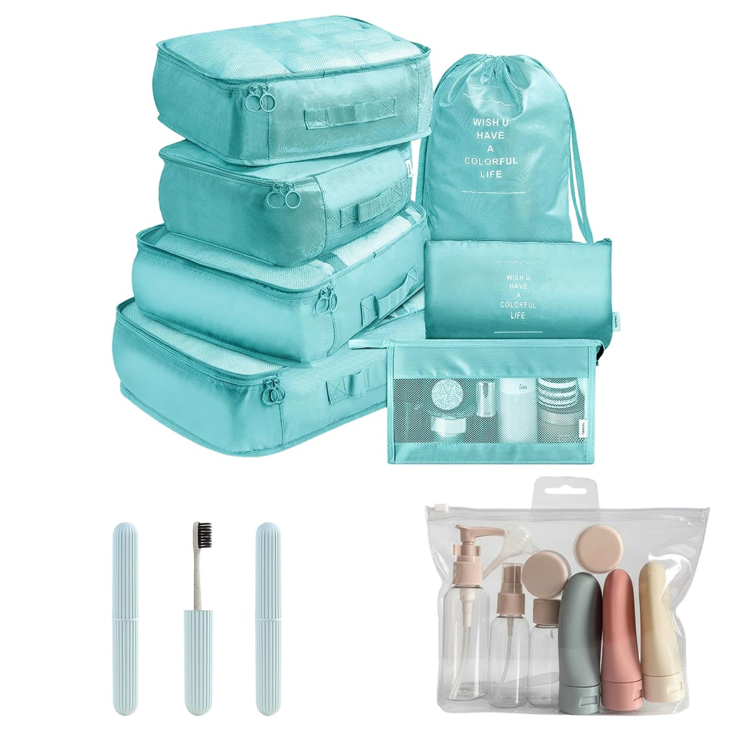 11 Set Packing Cubes for Travel,Gifts for Women Mom,Anti-Tearing Suitcase Organizer for Luggage with Shoe & Hanging Toiletry Bag, Toiletries Travel Bottles, 3 Portable Toothbrush Cases, Green