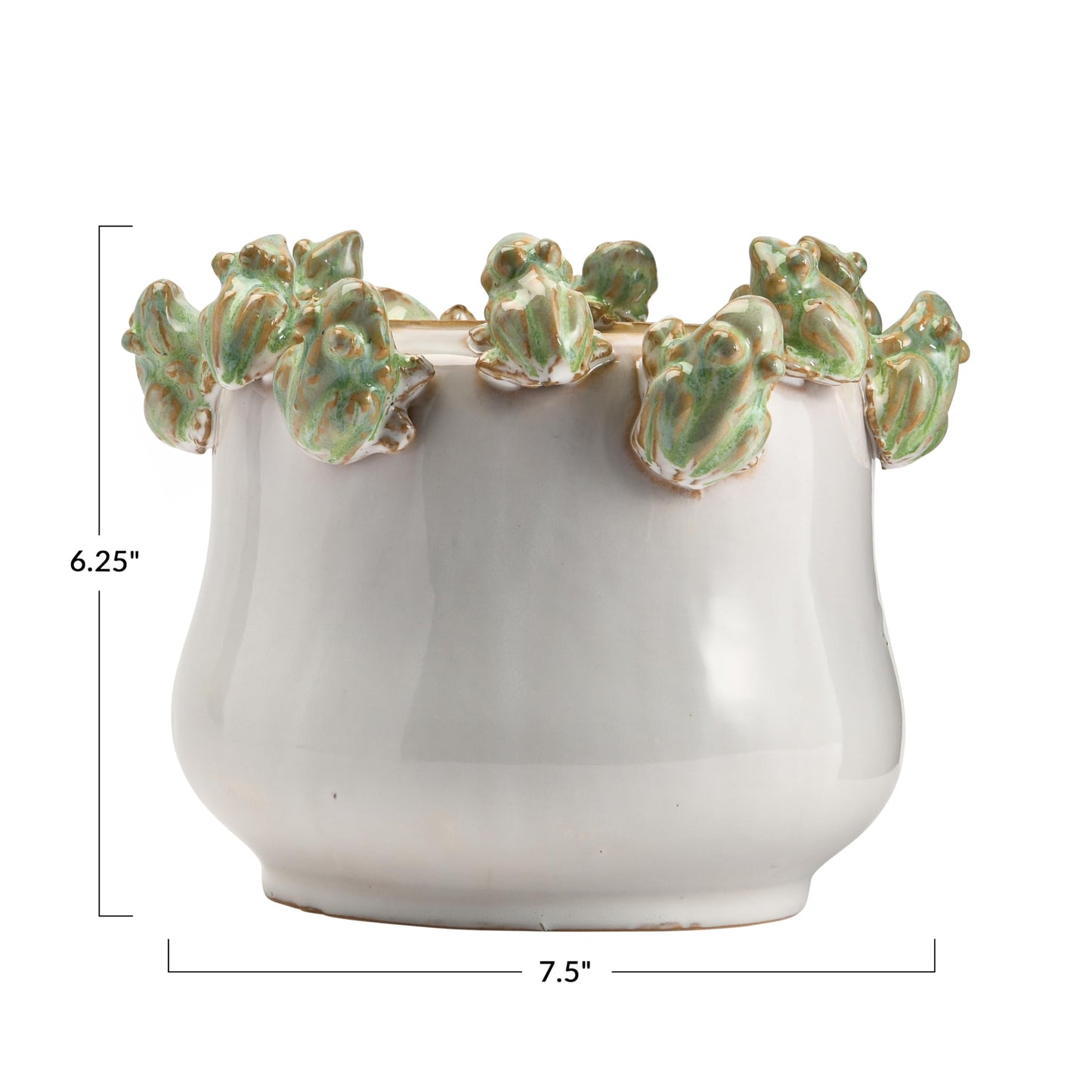 Creative Co-Op Stoneware Planter with Frogs on Rim and Reactive Glaze, Green and White