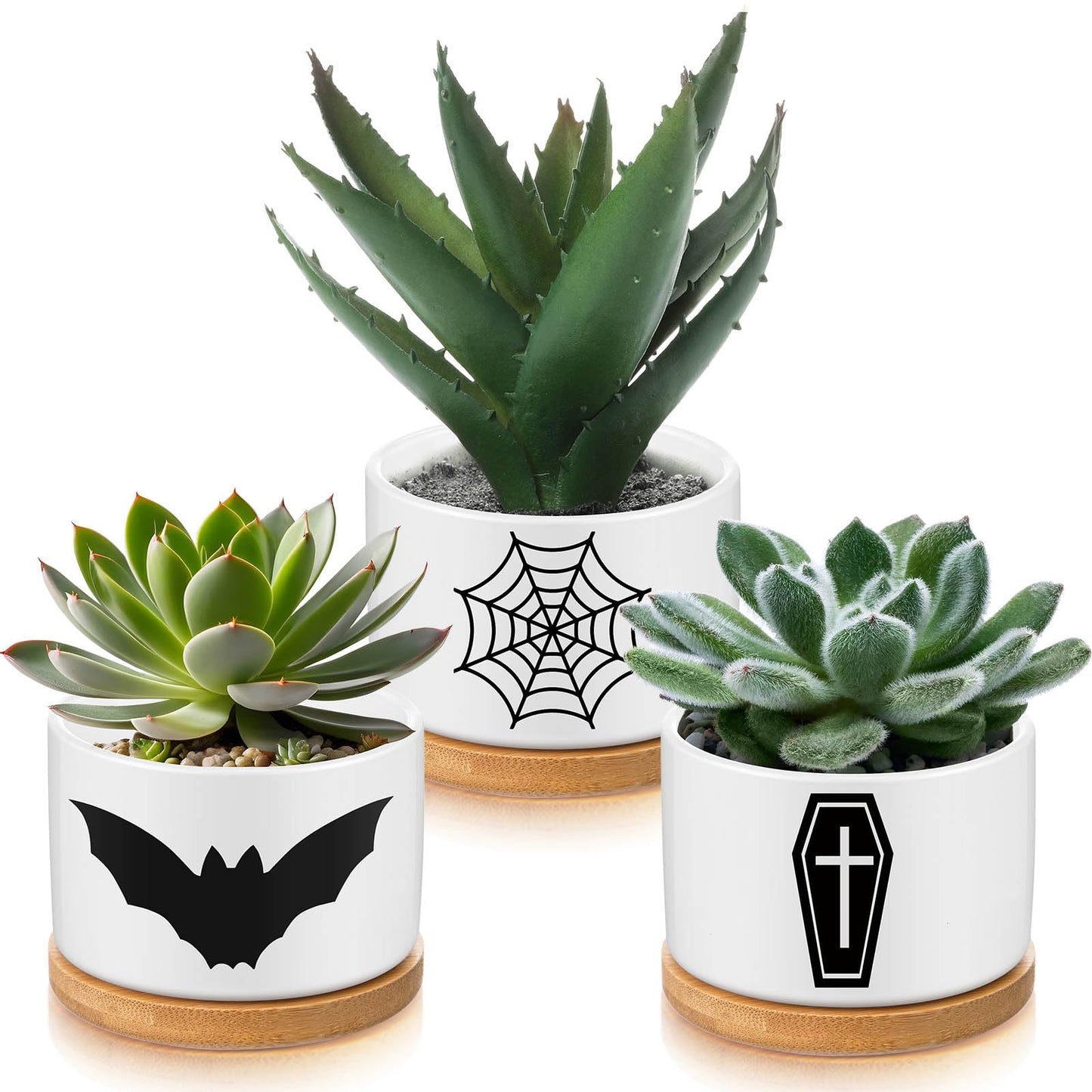 Jingmore 3 Pcs Decor Gift for Women Planter Ceramic Gift Animal Plant Pot with Bamboo Tray for Office Home Farm House Bathroom Kitchen Christmas Decorations (No Plants Included)(Gothic)