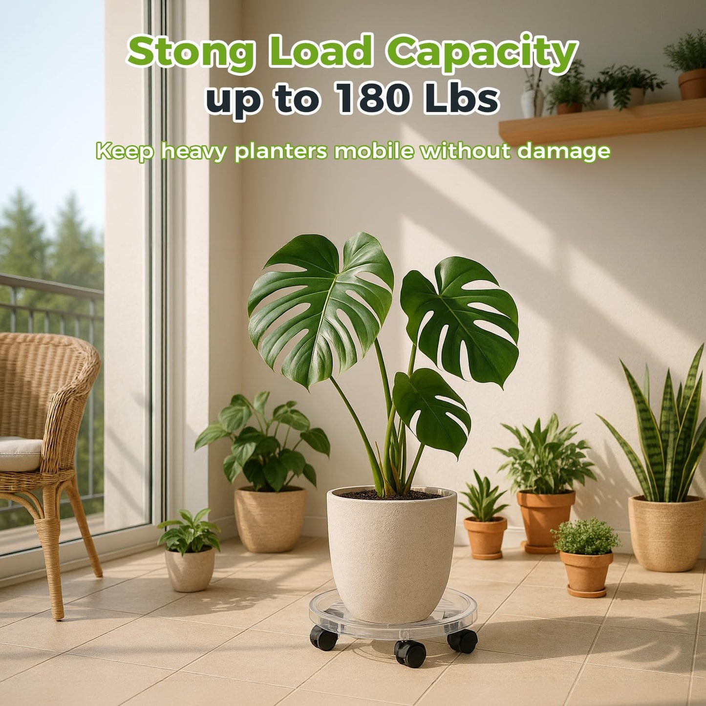 KvyusFlourish 4 Packs 13 Inches Large Clear Plant Caddy Plant Saucers on Wheels Rolling Plant Stands Heavy-duty Plant Dolly Plastic Planter Roller Base Pot Movers Outdoor Plant Tray Coaster