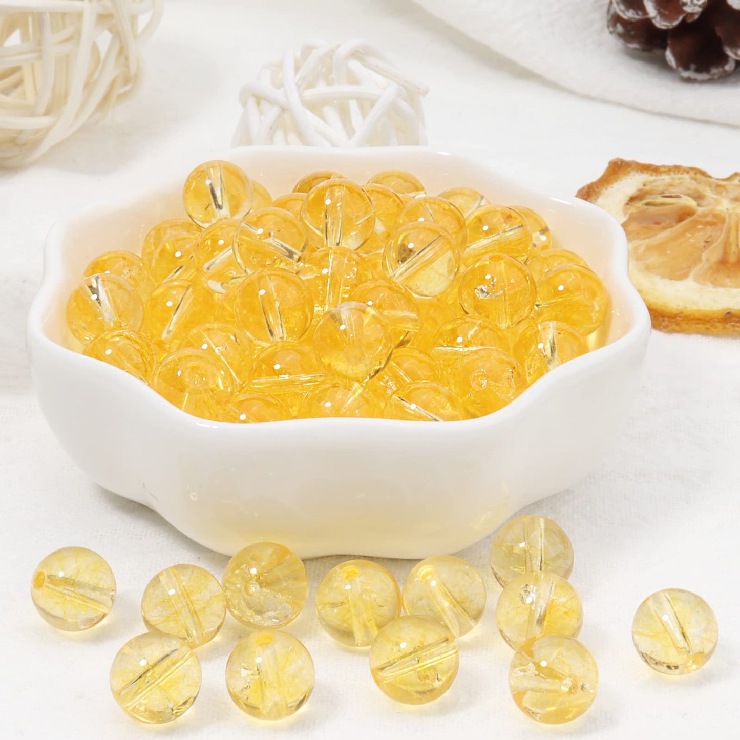 60pcs 6mm Natural Citrine Gemstone Energy Healing Crystal Round Loose Stones for Jewelry Making, DIY Bracelets Necklaces