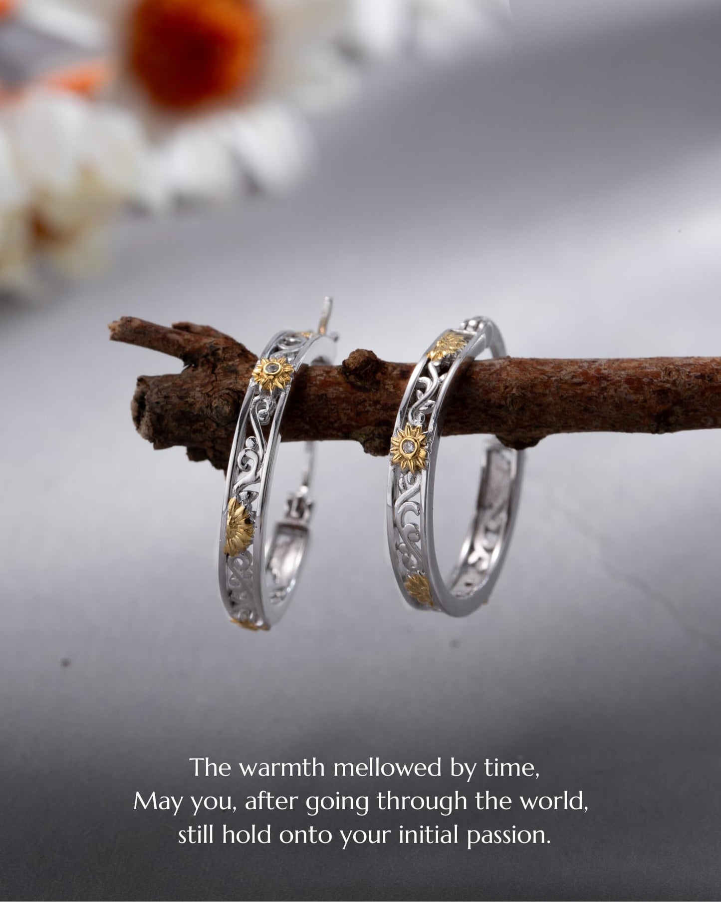 Hypoallergenic-925 Sterling Silver-Two Tone-Sunflower Daisy Hoop Earrings - Your Daily Sunshine Sweet Commute Gift for Women