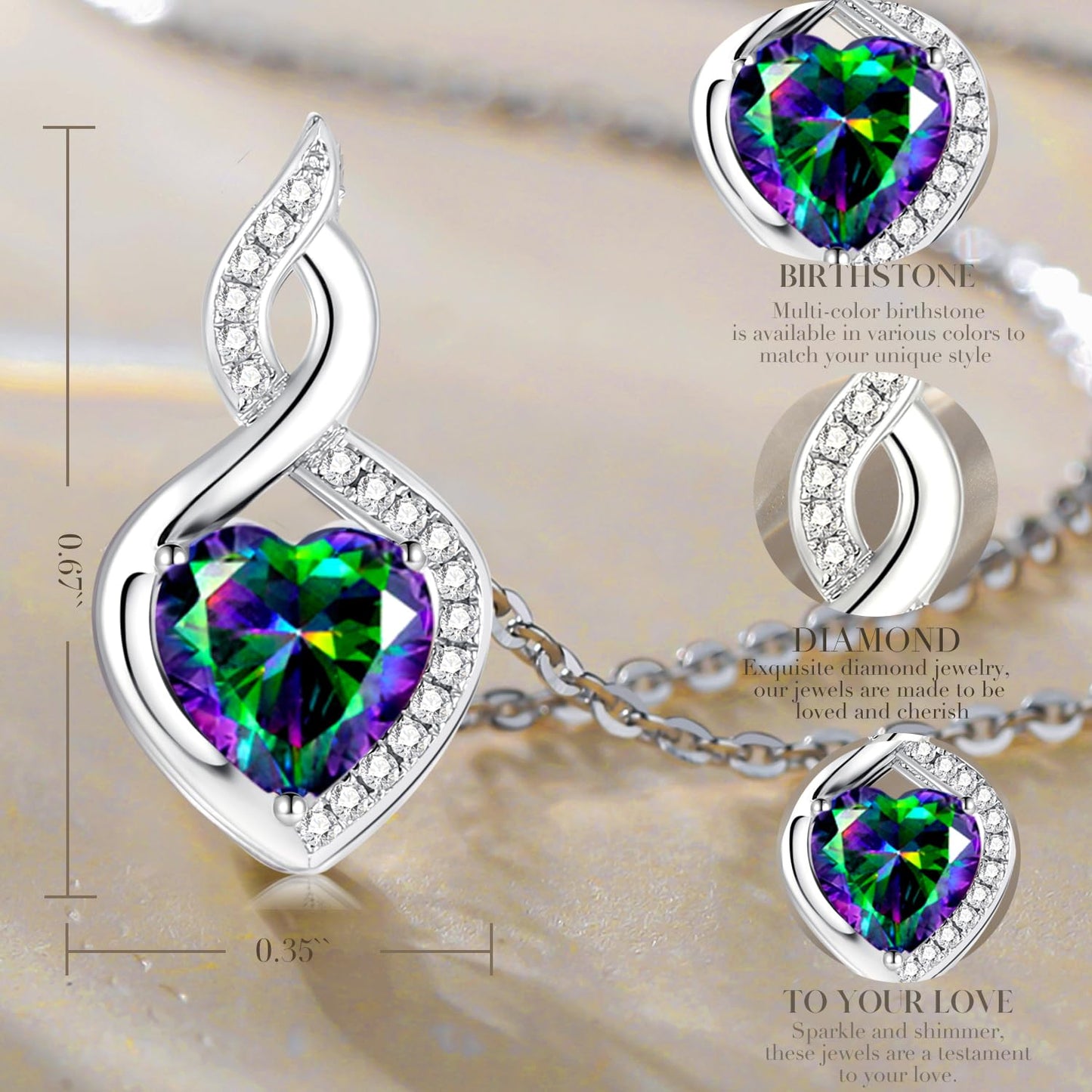 FANCIME Alexandrite Necklace 14K Solid White Gold Heart Pendant with Diamond June Birthstone Necklace Birthday Gifts for Mom Women