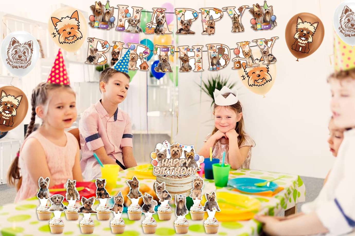 Yorkshire Terrier Birthday Party Decorations Yorkie Party Supplies Kit with Banner, Cake Topper, Cupcake Topper, Balloons for Yorkshire Terrier Decoration Dogs Party