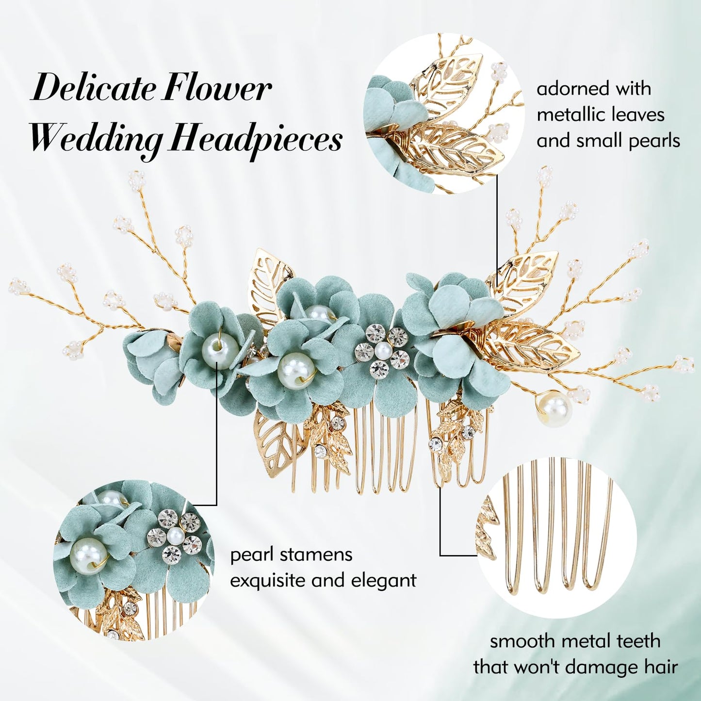 inSowni 20 Pieces Rhinestone Pearl Bridal Wedding Party Prom Light Green Flower Hair Side Combs Slides +U-shaped Floral Hair Pins+Twist Spiral Pearl Hairpins for Brides Bridesmaids Girls Women
