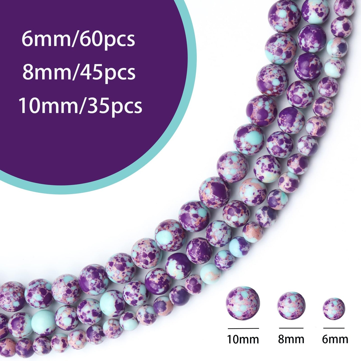 Siomia 45pcs 8mm Natural Purple Sea Sediment Jasper Gemstone Beads Energy Healing Crystal Round Loose Stone Beads for Jewelry Making, DIY Bracelets Necklaces