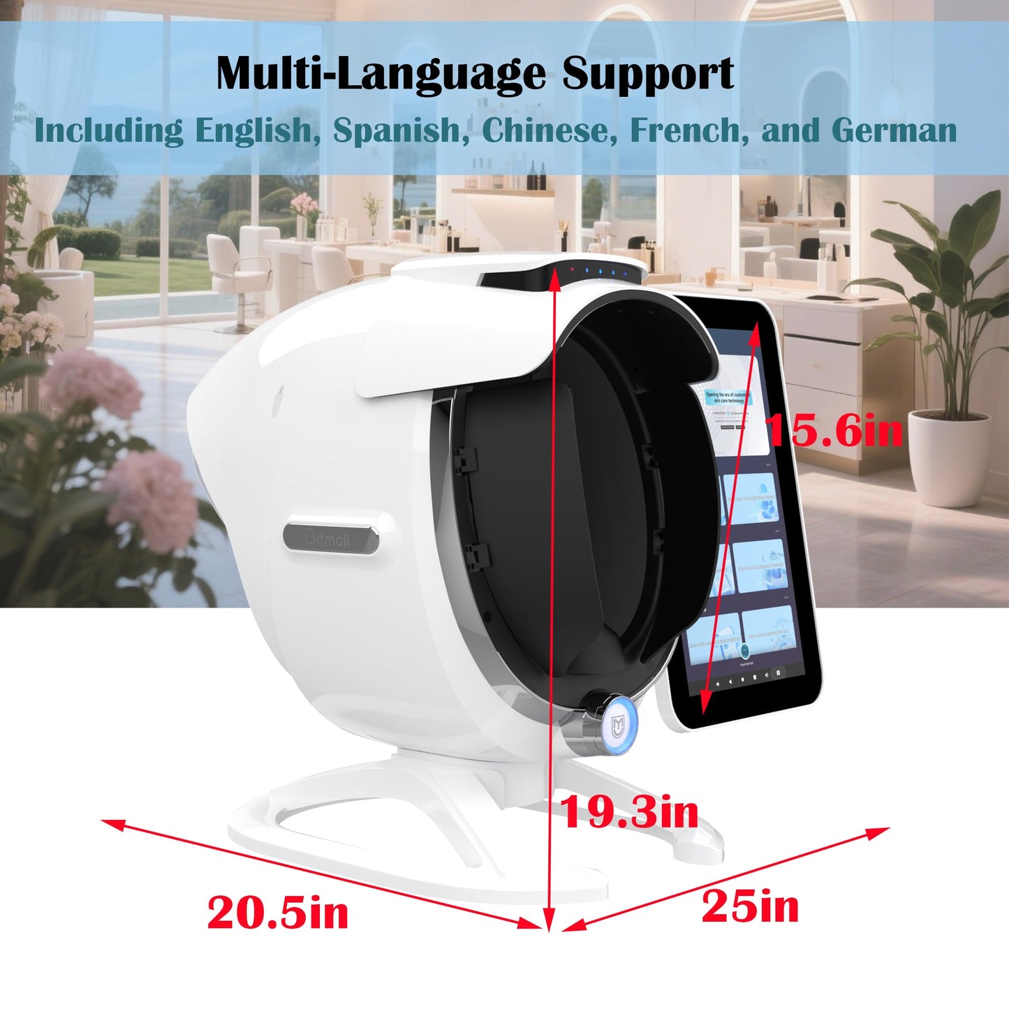 Facial Skin Analysis Machine Professional - 15.6" Scanner for Pores, Acne, Hydration; Customizable Reports; For Estheticians & Spas; 8-Spectrum Imaging; Multi-Language