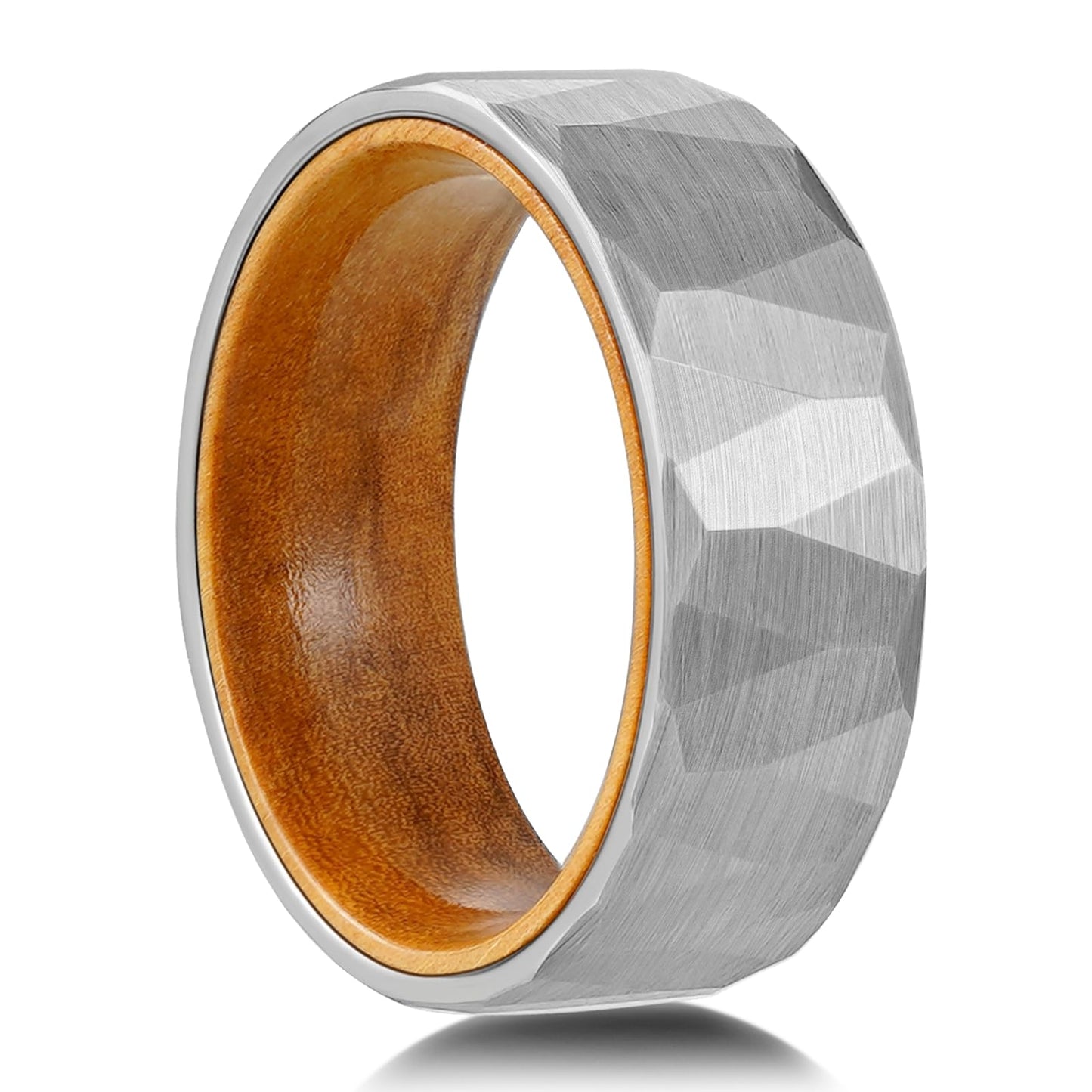 JEWPER 6MM 8mm Black/silver/gold Tungsten Rings for Men Womens Couple Fashion Jewelry Promise Engagement Wedding Band Hammered Inner ring inlaid with olive wood Carbide Polished Edge Comfort Fit