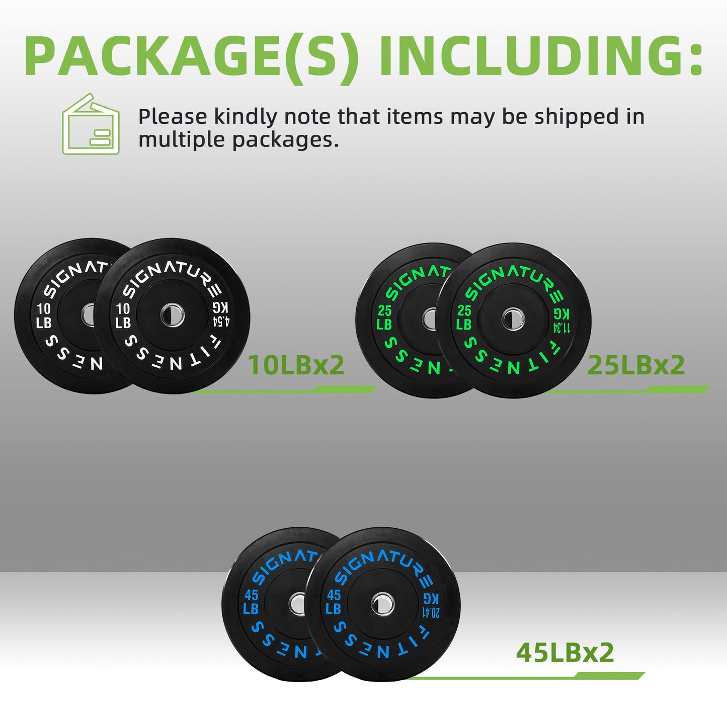 Fitvids Olympic Bumper Plates Set, 2" Weight Plates for Strength Training & Weightlifting, 160LB Set (10LB, 25LB, 45LB), Multiple Packages