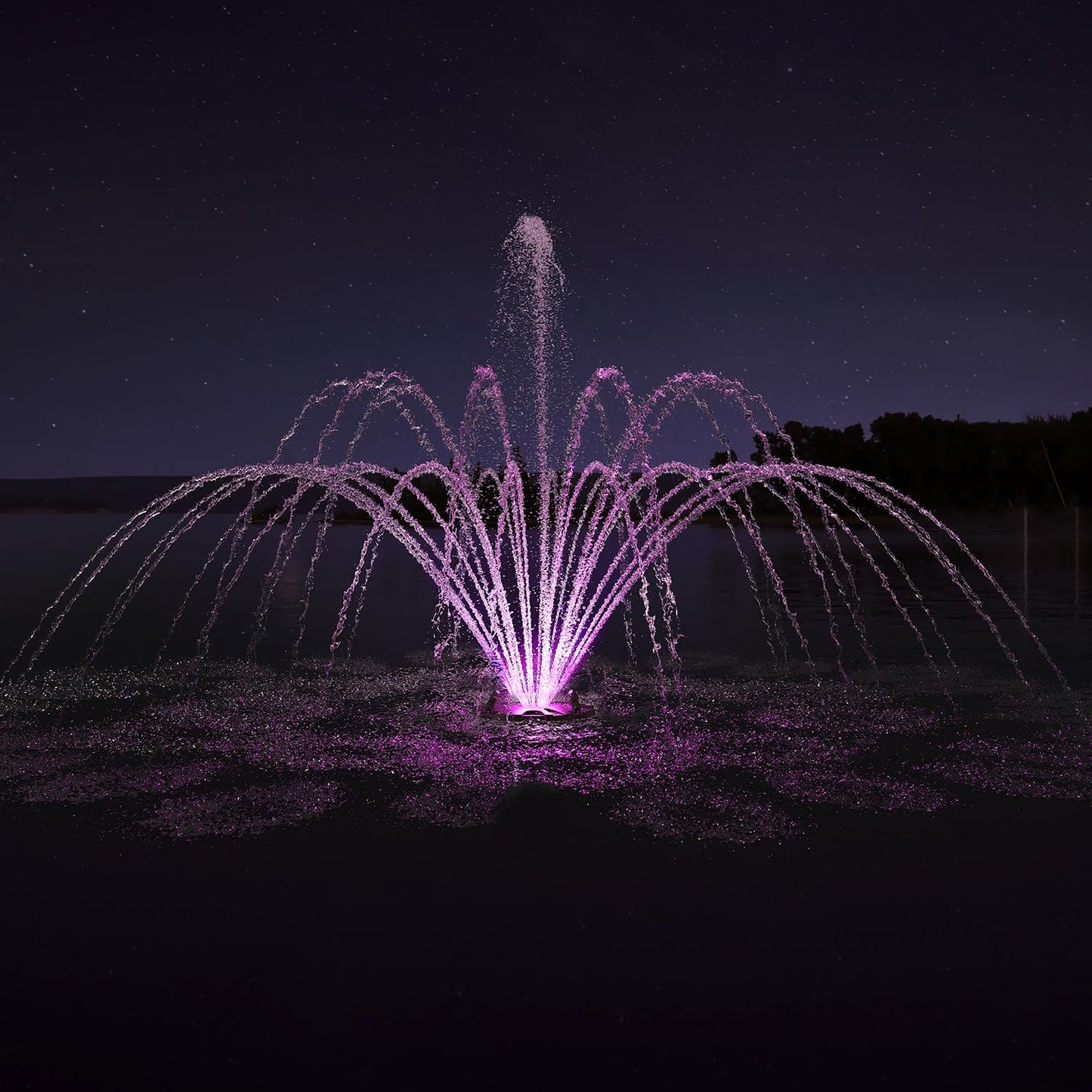 HQUA FS01 120V, 1/2HP, Large Pond Floating Fountain with FSL01 LED RGB Color-Changing Light Sets, 100’ Cord, 13000 GPH, Two Spray Patterns 32'x12' and 18'x6'