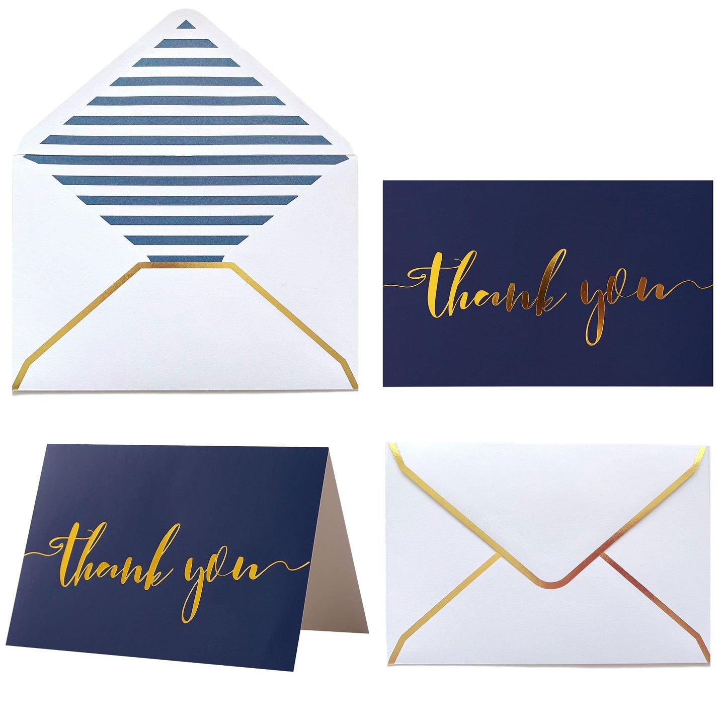 Winoo Design Heavy Duty Thank You Cards with Envelopes - 36 PK - Gold Thank You Notes 4x6 Inches Baby Shower Wedding Cards Small Business Graduation Funeral Bridal Shower (Navy Blue)