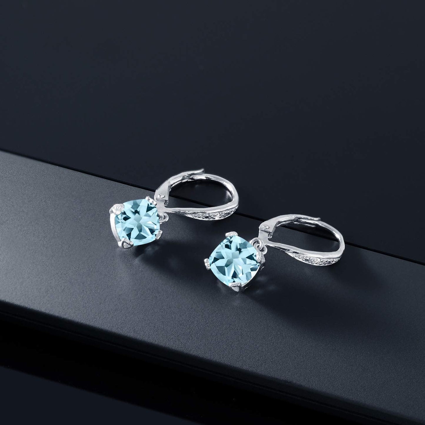Gem Stone King Drop Dangle Earrings For Women | 7MM Cushion Cut Gemstone Birthstone and Diamond | 925 Sterling Silver | Jewelry Gift for Mom Wife Her | Sky Blue Topaz-November | Sterling Silver