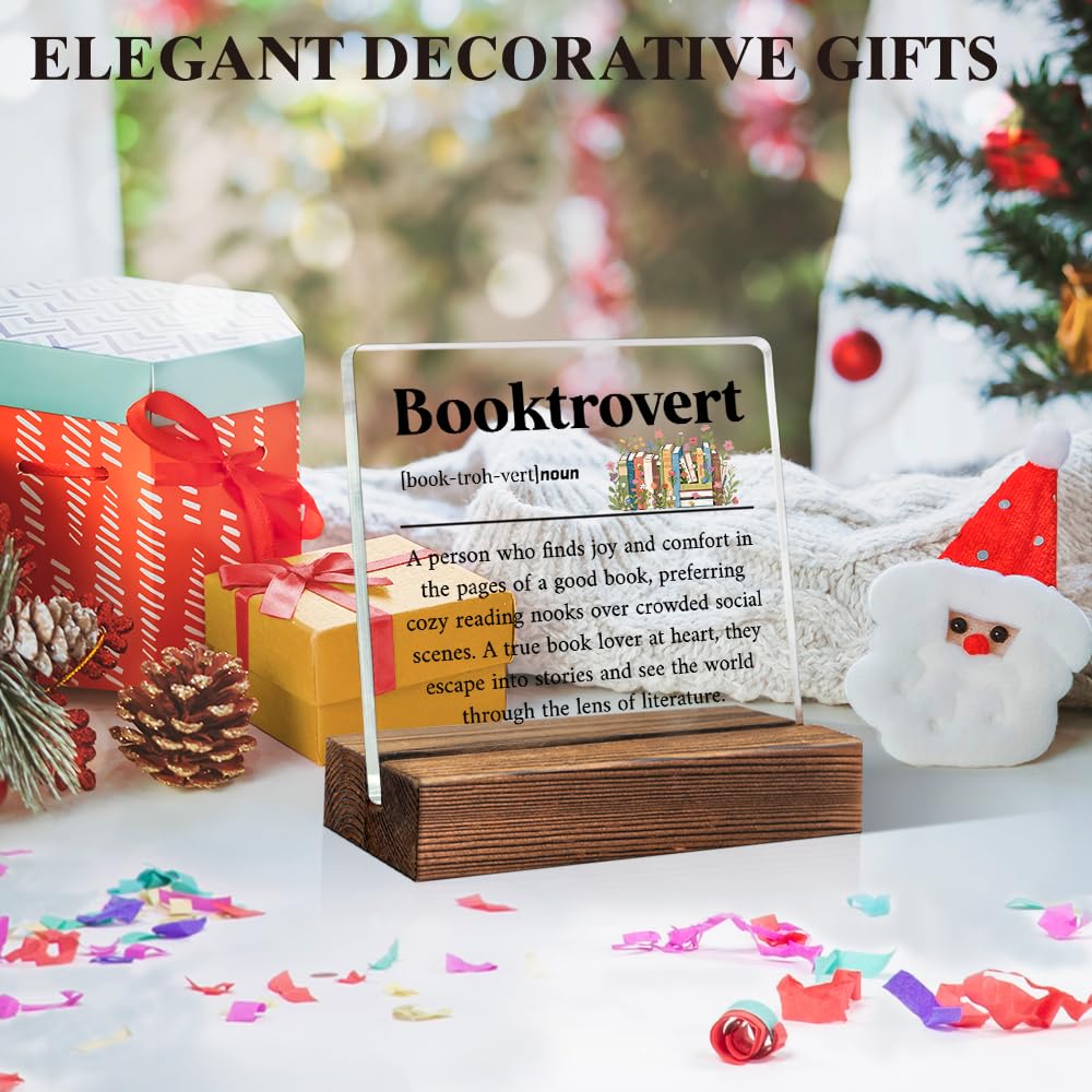 THEBESTU Booktrovert Definition Acrylic Sign with Wooden Stand, Book Lover Gifts for Women, Bookish Gifts for Bookworms Readers, Funny Teen Girl Bedroom D馗or, Library Decors?Librarian Nerd Decoration