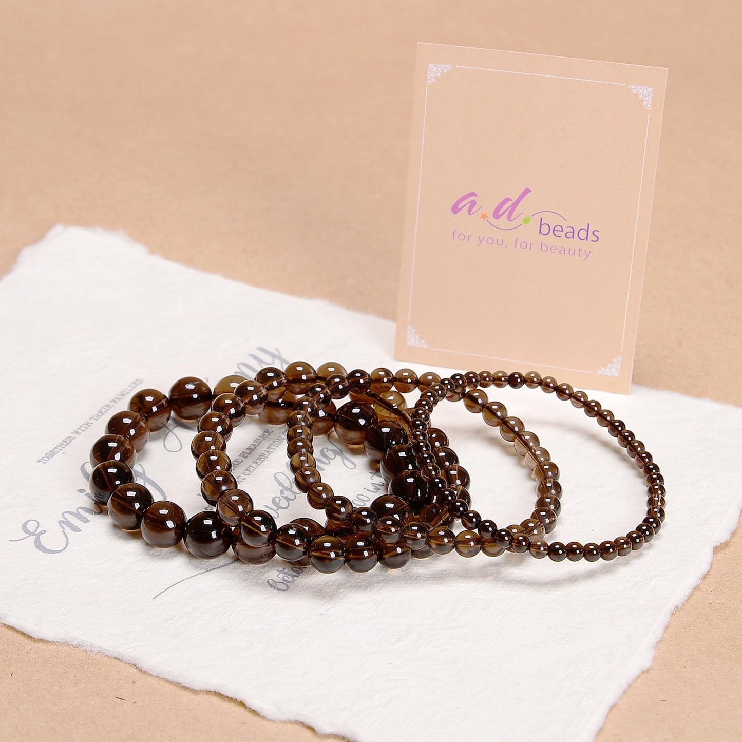 AD Beads Handmade Gemstone Stretch Elastic Bracelet Crystal Healing Reiki Nature's Beauty and Spiritual Essence Unisex (4mm, Smoky Quartz (Clarity and Amplification))