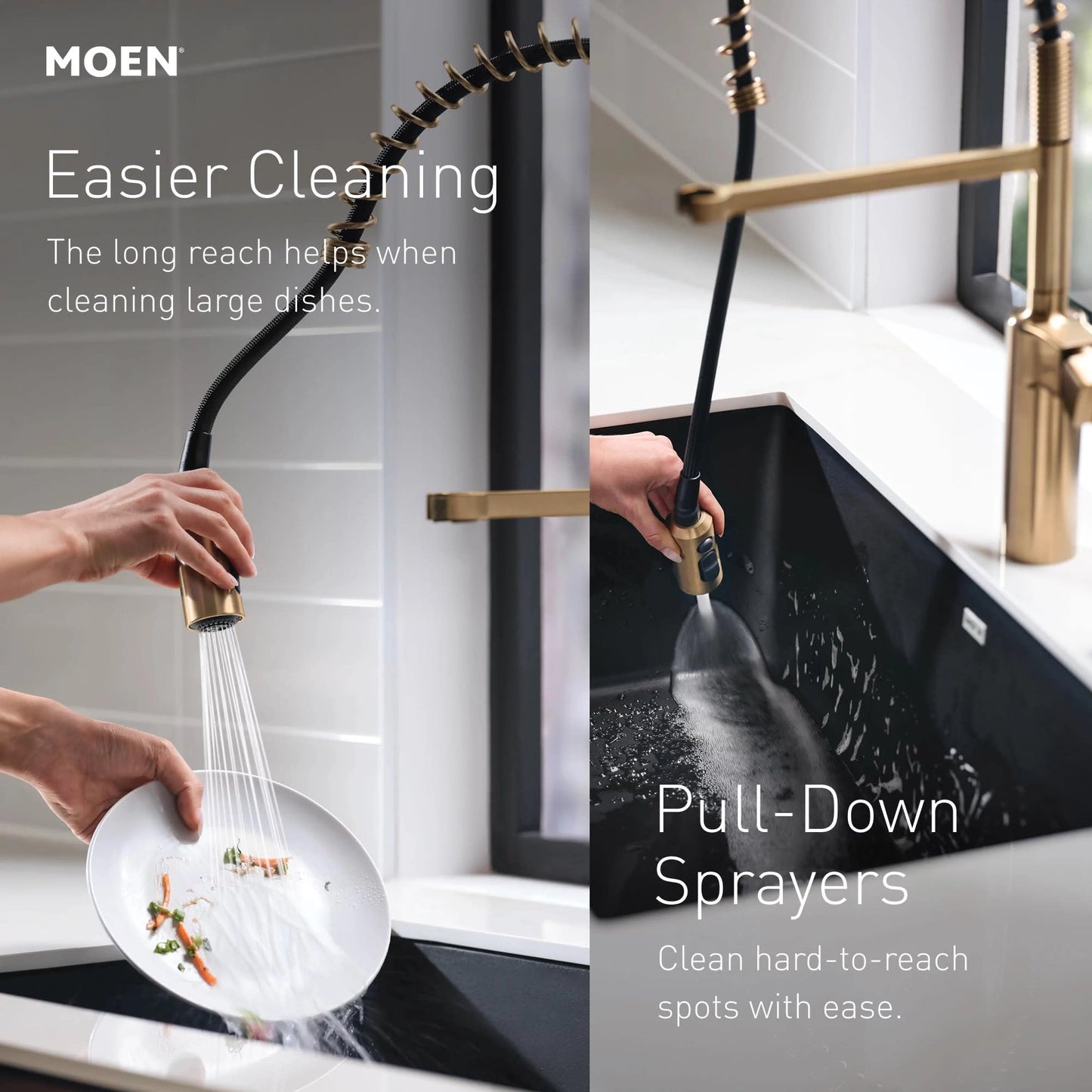 Moen Inara Bronzed Gold Spring Pulldown Kitchen Faucet with Pre-Rinse and Power Boost, Modern Kitchen Faucet, One-Handle Easy Installation, 87863BZG