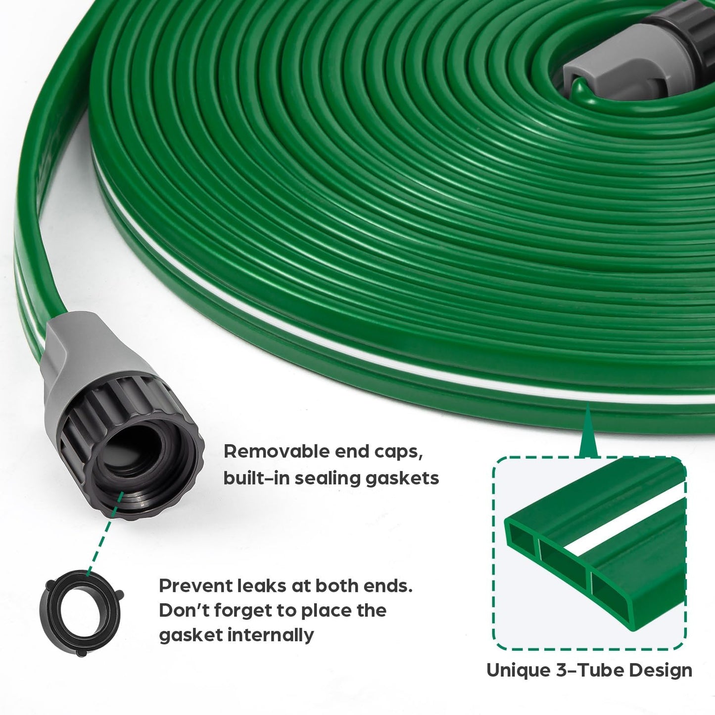 Jin&Bao Sprinkler Hose with Holes 100FT(50FTx2pack), Heavy Duty Garden Watering Hose, High-Efficiency Lawn Sprinkler System with Staples