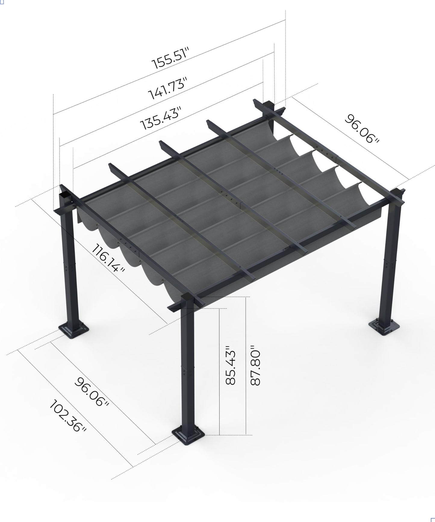 KYBOLT 10'X 13' Aluminum Pergola with Retractable Pergola Canopy, Lawn Shade Shelter for Backyard, Outdoor Party, Garden, Grill Gazebo, Deck (Grey)