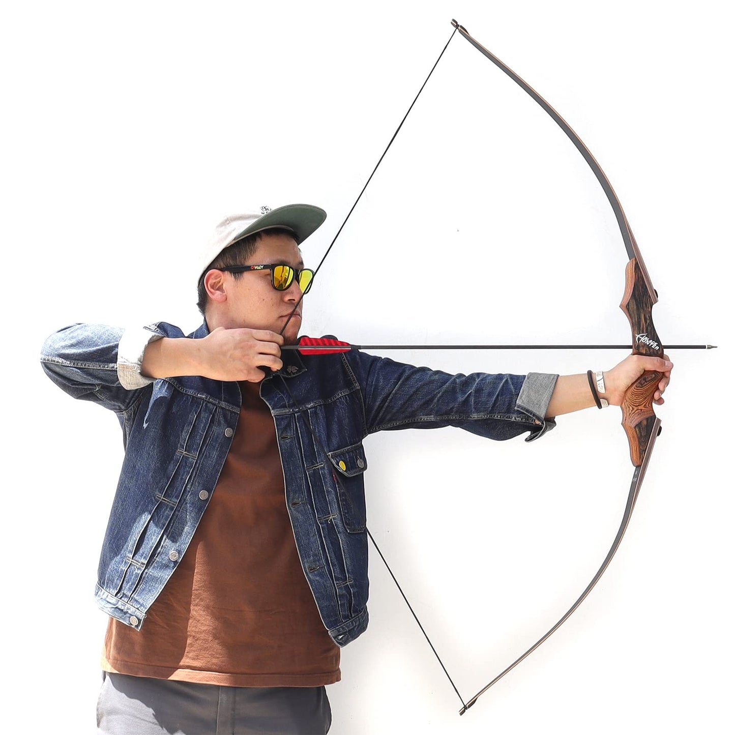 60 Inch Black Hunter Longbow 20-60 Lbs Archery Bow with Stringer Tool Right Hand Hunting Bows for Adults Outdoor Shooting Target Practice (40LBS)