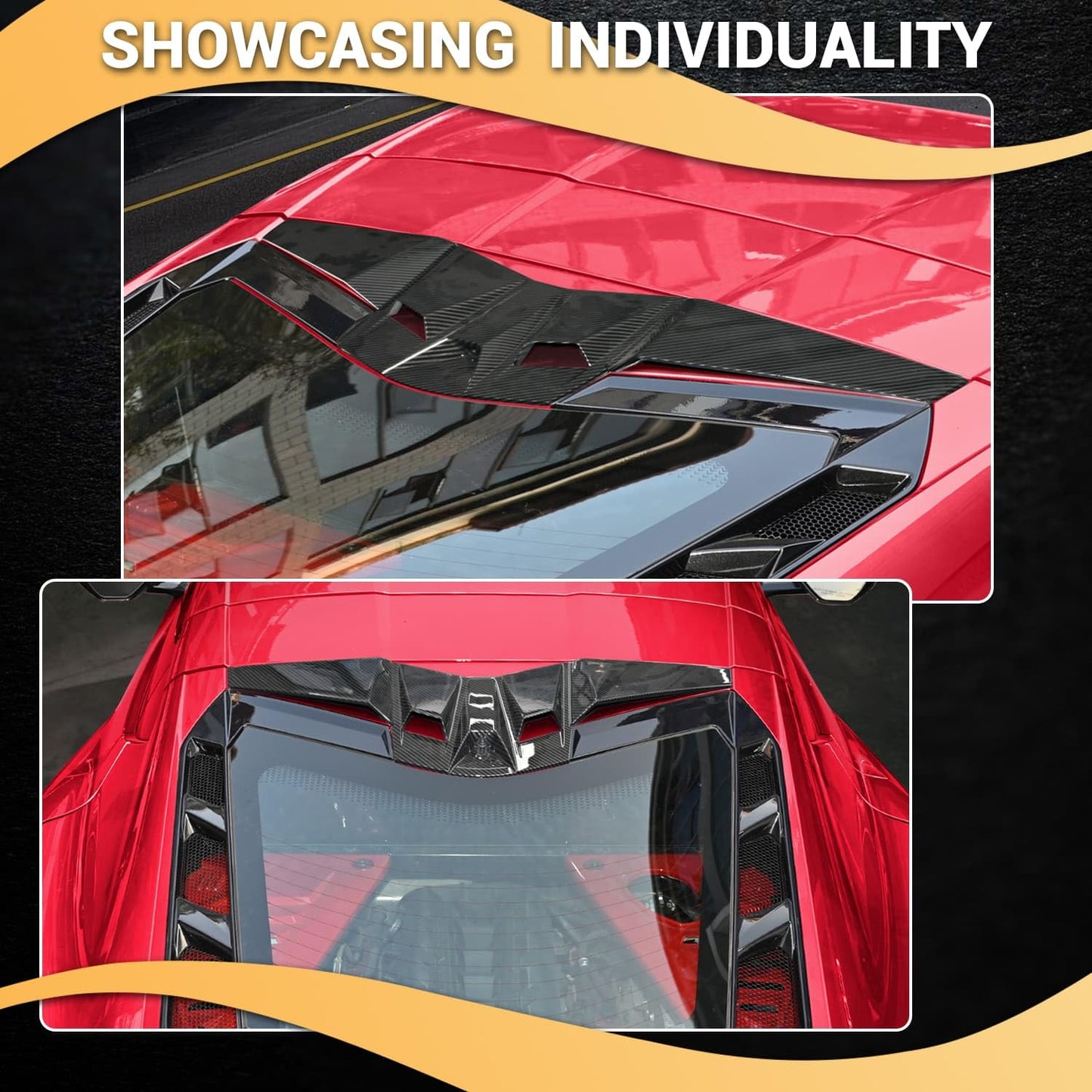 BILLFARO Rear Decklid Camera Vent Cover and Rear Roof Windshield Spoiler Strip Cover Trim, Carbon Fiber Pattern Widebody Roof Set for Corvette C8 Stingray Z51 2020+ for C8 Z06 2023+/E-Ray 2024+