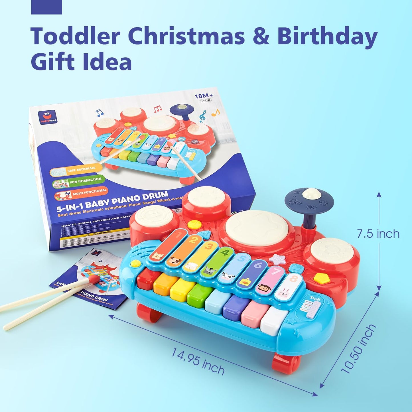 Baby Musical Toys, 3 in 1 Piano Keyboard Xylophone Drum Set for 1 Year Old Girls Toys, Learning Toys for Toddlers 1-3, Baby Piano 18 Months - 1 2 3 4 Year Old Girl Toys Toddler