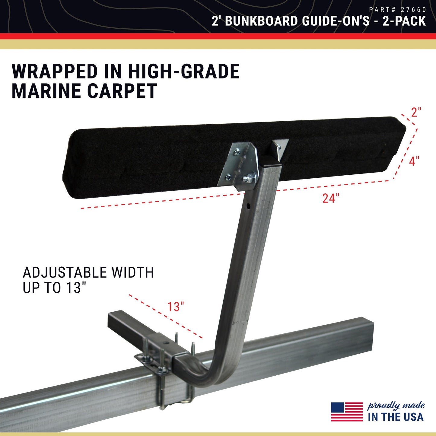 CE Smith - 27660 2-Foot Bunk Board Guide-On - Adjustable Boat Trailer with High-Grade Marine Carpet Fabric - Black