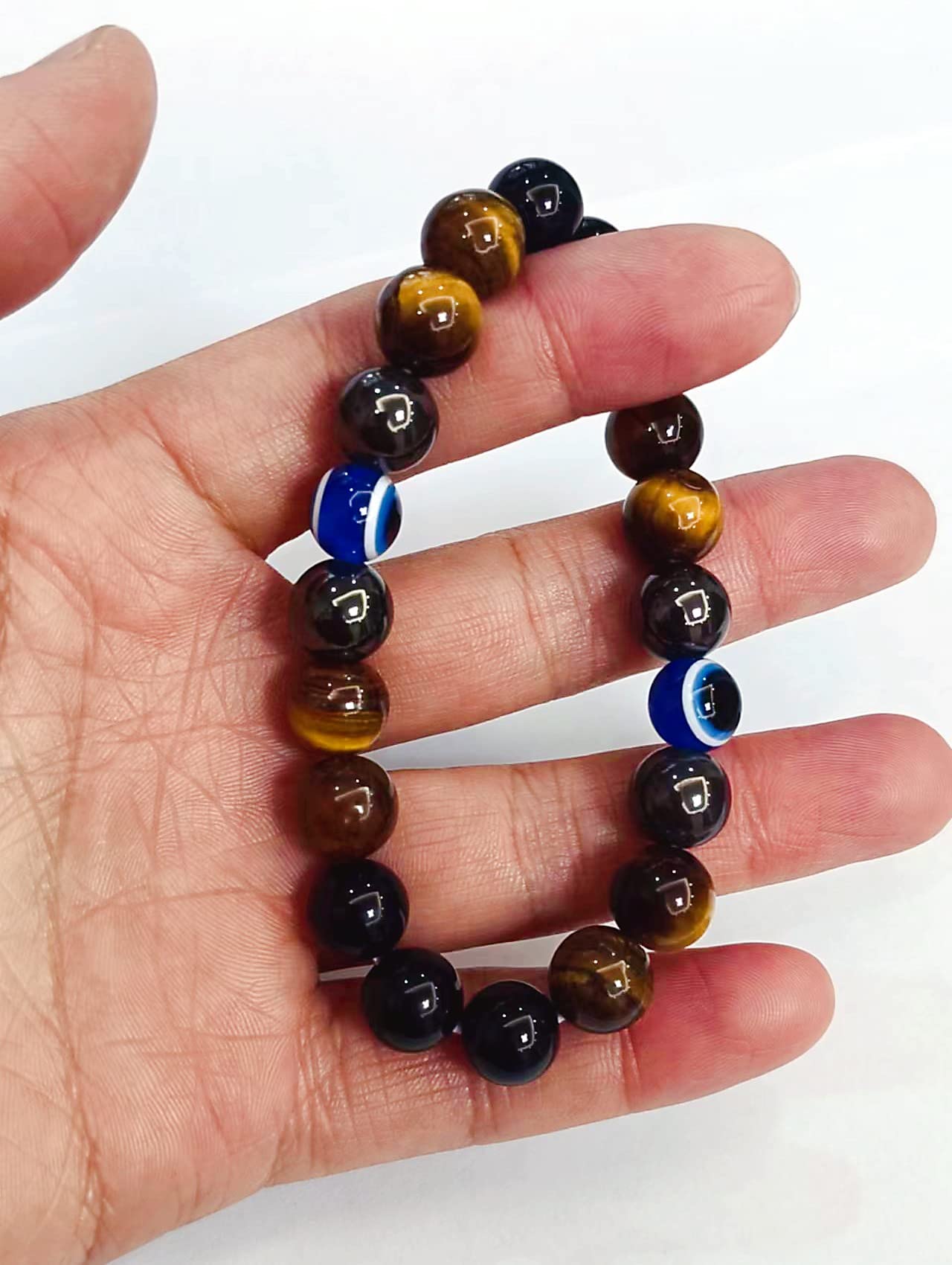 WEFRIN Evil Eye with Hematite Black Obsidian Tiger Eye Stone Triple Protection Bracelets for Men Women, Crystal Stone Bracelet Bring Luck Prosperity and Happiness Jewelry