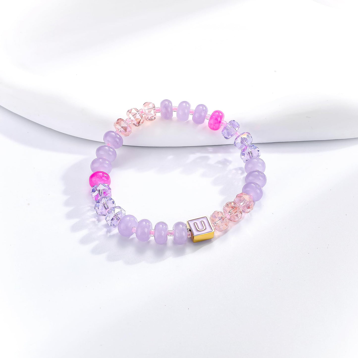 SLYAIH Colorful Beaded Initial Bracelets for Women Boho Crystal Beaded Elastic Stretch Bracelet A-Z Letter Bracelet Handmade Jewelry Gifts for Women