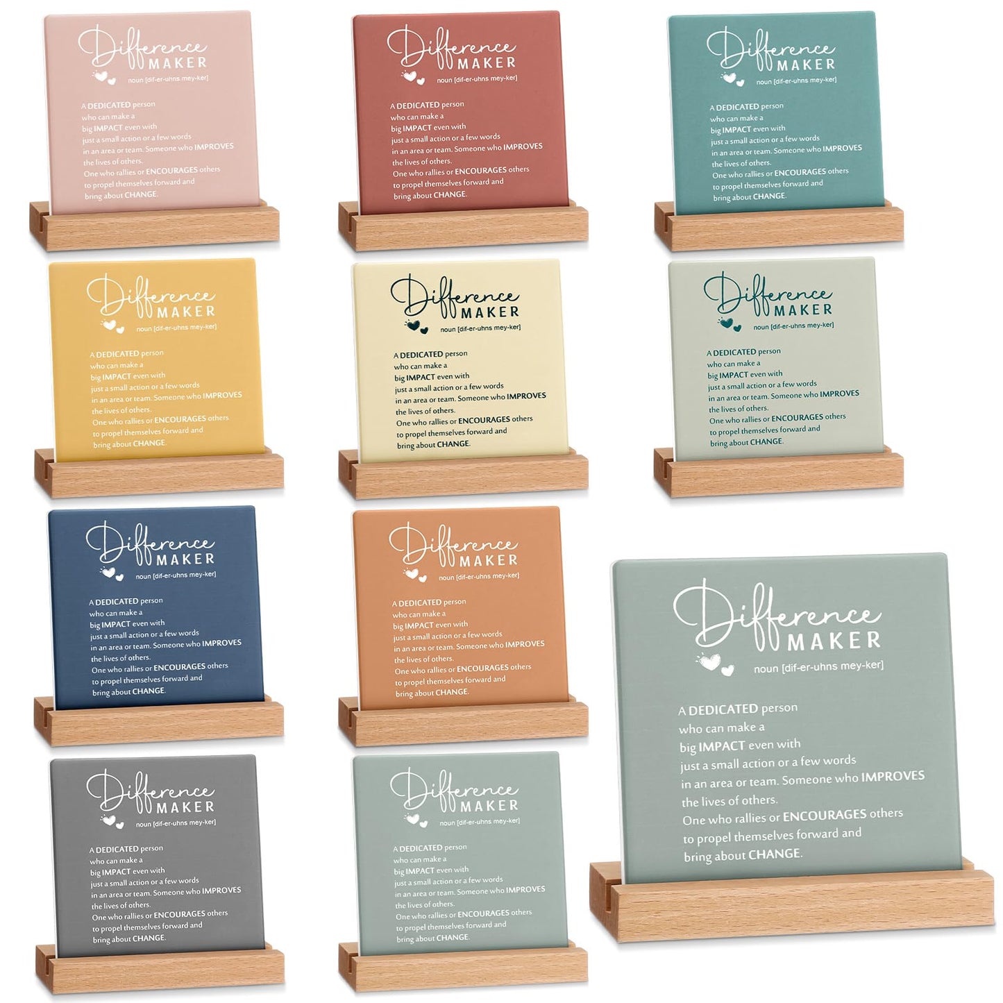 Roowest 10 Pcs Graduation Appreciation Gift for Teacher Motivational Desk Decor Positive Wooden Signs Desk Plaque for Teacher Nurse Secretaries Coworker Employee Office Team(Difference Maker)