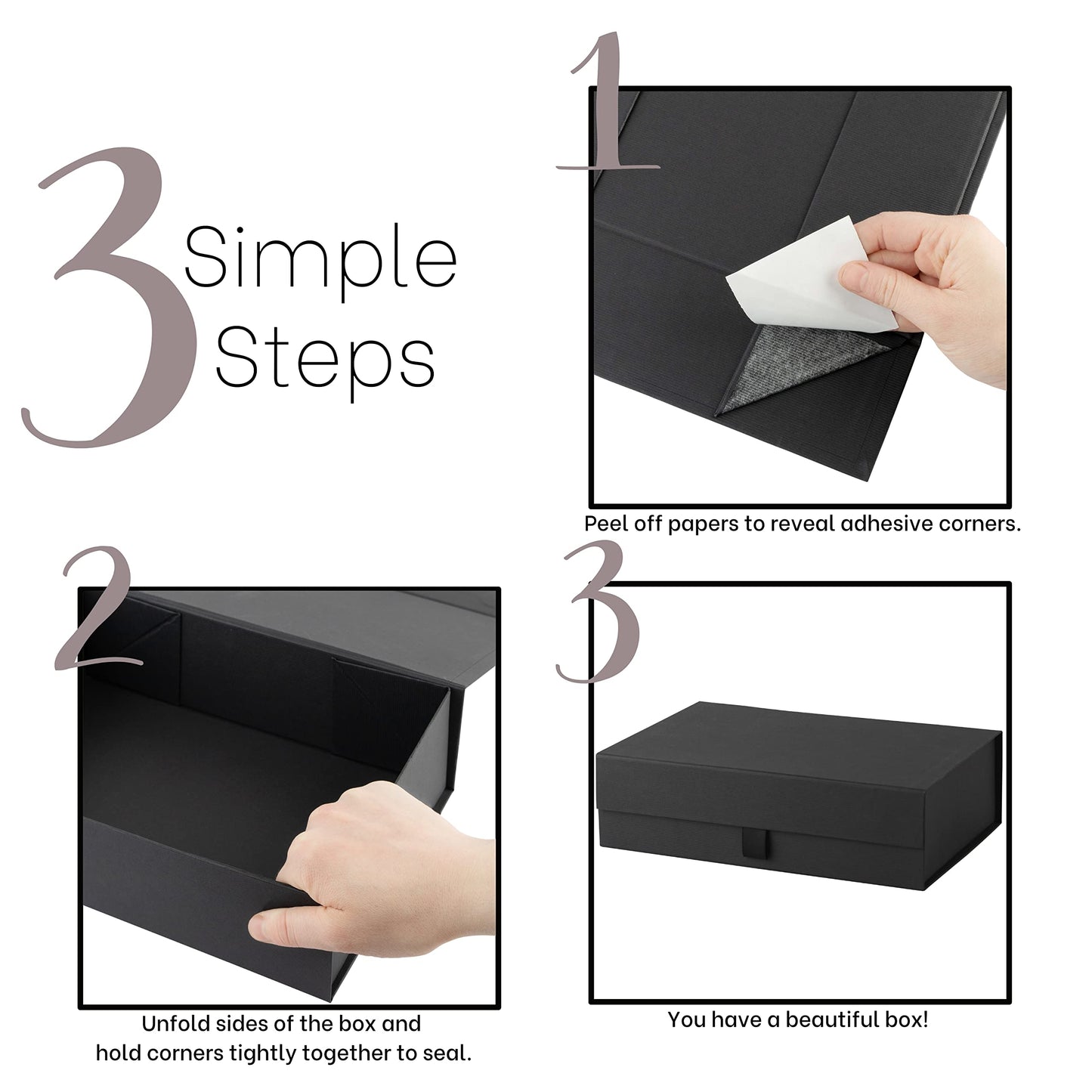 Hard Black Gift Box With Magnetic Closure Lid 10.5"x7"x3" Pack Of 2 Black Ribbed Rectangle Favor Boxes With Black Ribbed Finish For Wedding, Bridesmaid Groomsman Proposal, Clothing (2 Boxes)