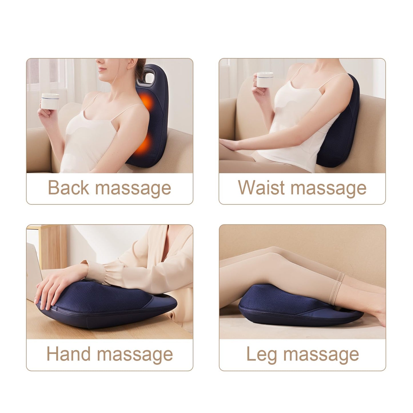 Shiatsu Neck and Back Massager,with Heating and Bidirectional Rotation Heads,4D Electric Massage Pillow with 4 Nodes,Neck Back Shoulder Foot Pain Relief, Portable & Rechargeable, Holiday Gift