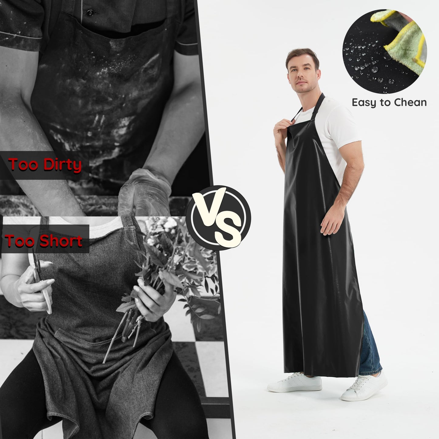 Thicker Rubber Apron - 51.18 x 35.43" Adjustable, Heavy Duty Oil & Chemical Resistant, Extra Long Waterproof Apron for Dish Washing, Gardening, Lab Work, Butcher & Dog Grooming - Black