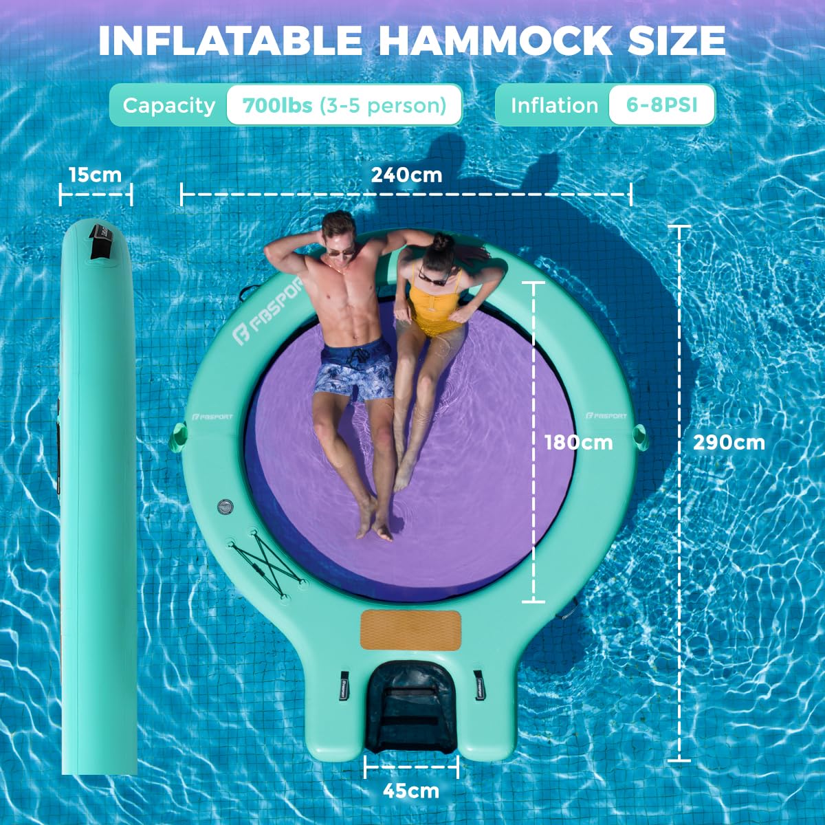 FBSPORT Inflatable Water Hammock Floating Dock with Boat Ramp,Round Floating Ring Inflatable Raft with Cup Holders, Sun Float Chill Tanning Pool Lounger Platform for Lake