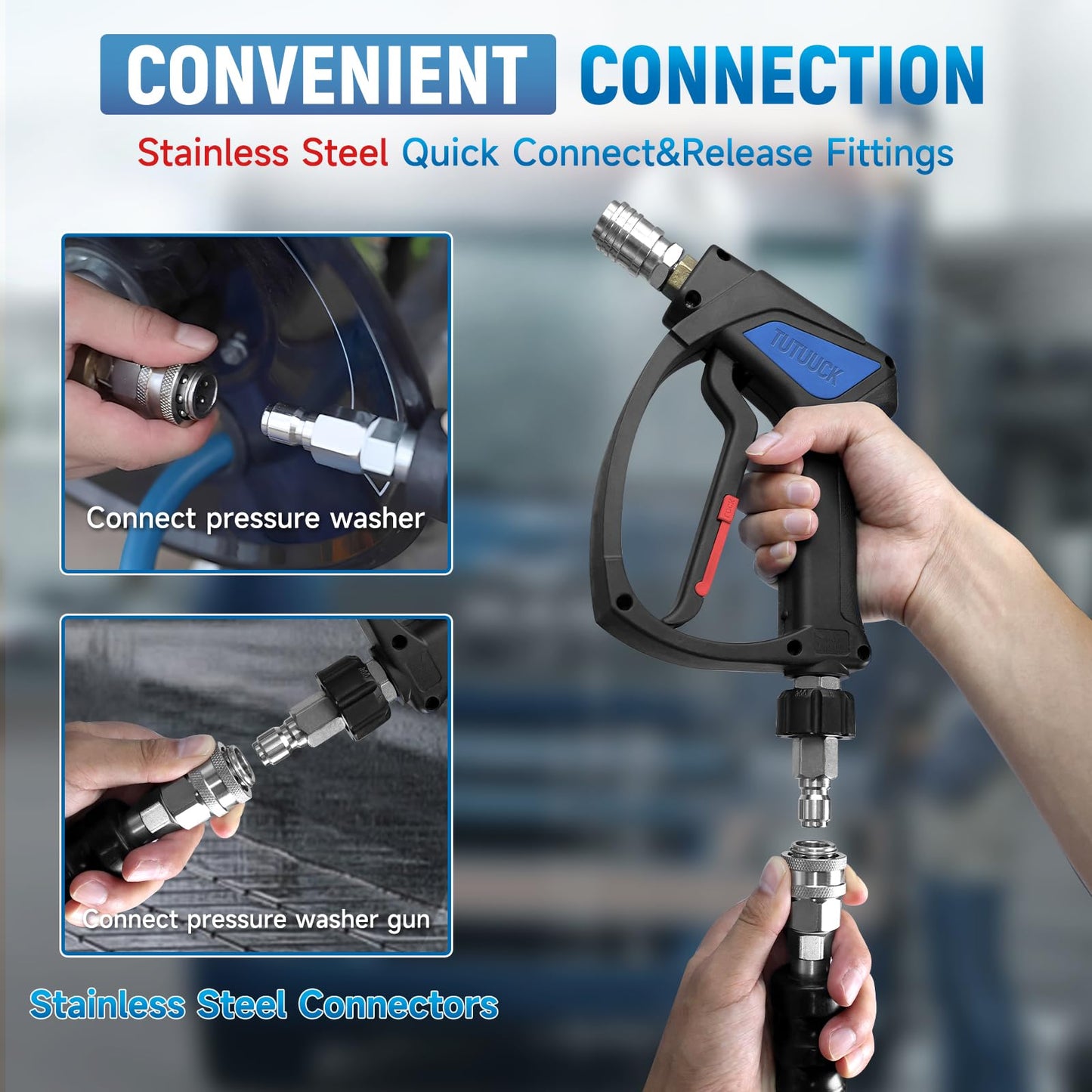 TUTULUCK 3/8" Pressure Washer Hose 100ft – 4800 PSI Commercial-Grade Steel Braided Heavy Duty Power Washer Hose for Hot & Cold Water, with 2 M22 14mm Adapters