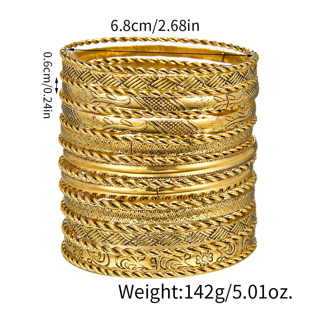 RINTOLER 19Pcs Gold Bangle Bracelets Set for Women - Multi Layered Stackable Textured Bracelets Womens Bangle Bracelets Boho Jewelrys for Women. (RTL-BG-SETa002)
